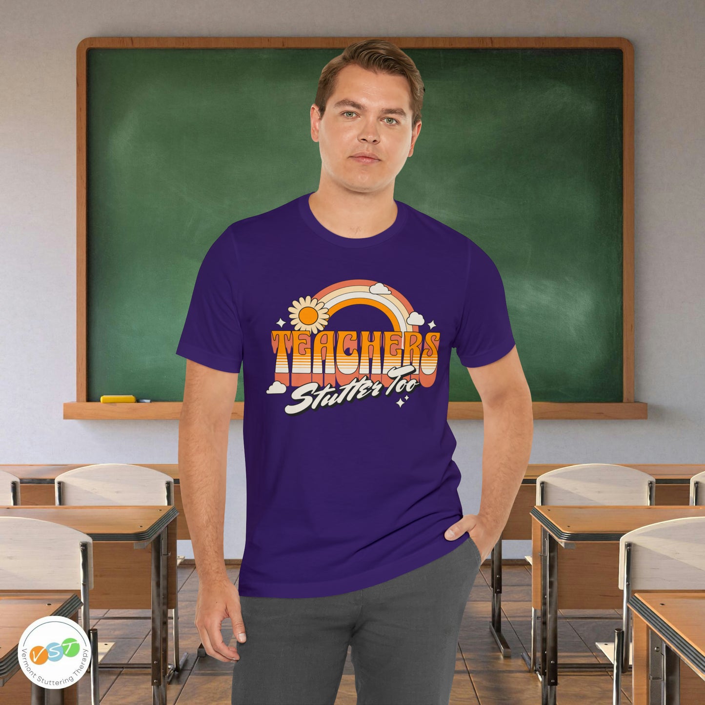 Teachers Stutter Too Retro Rainbow T-shirt