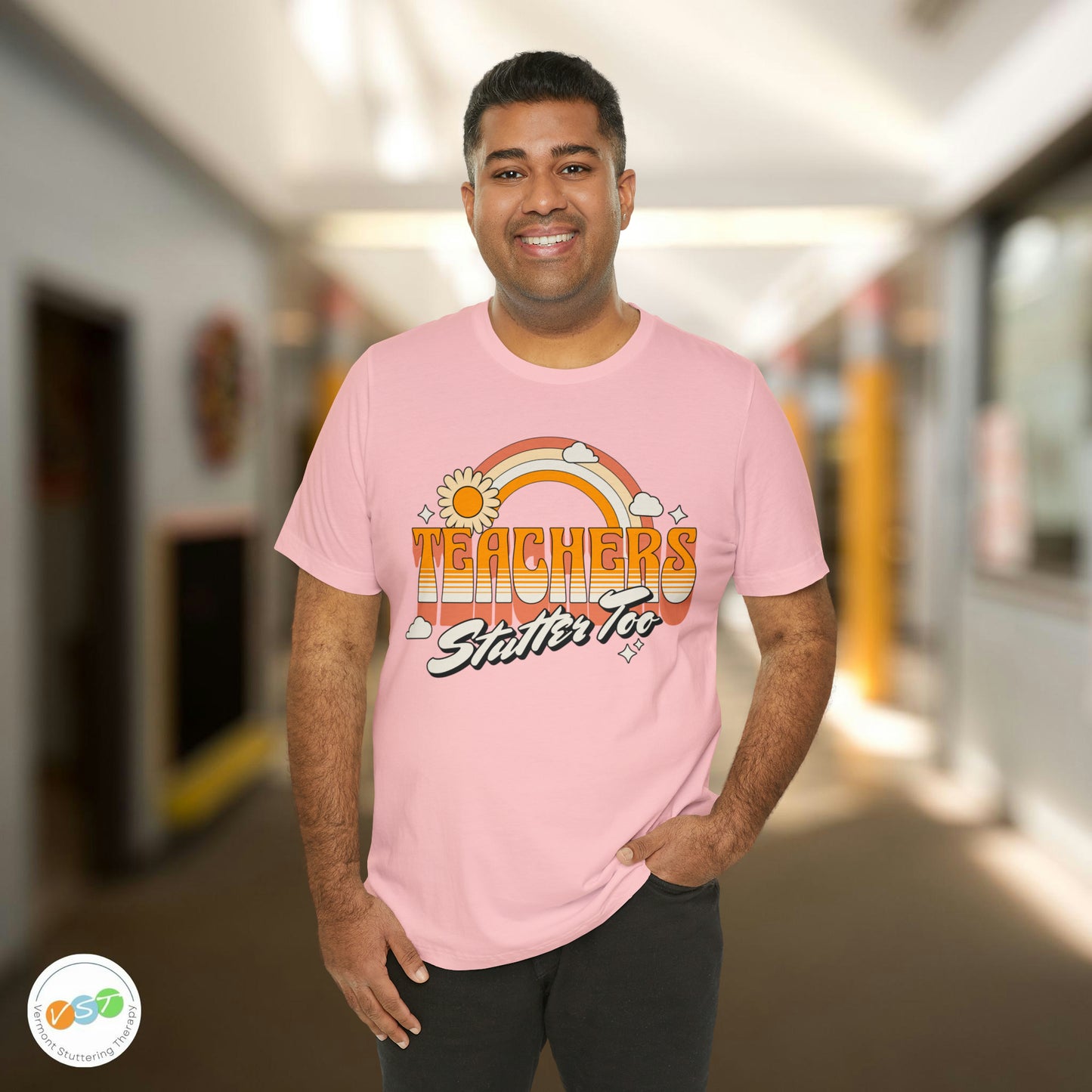 Teachers Stutter Too Retro Rainbow T-shirt
