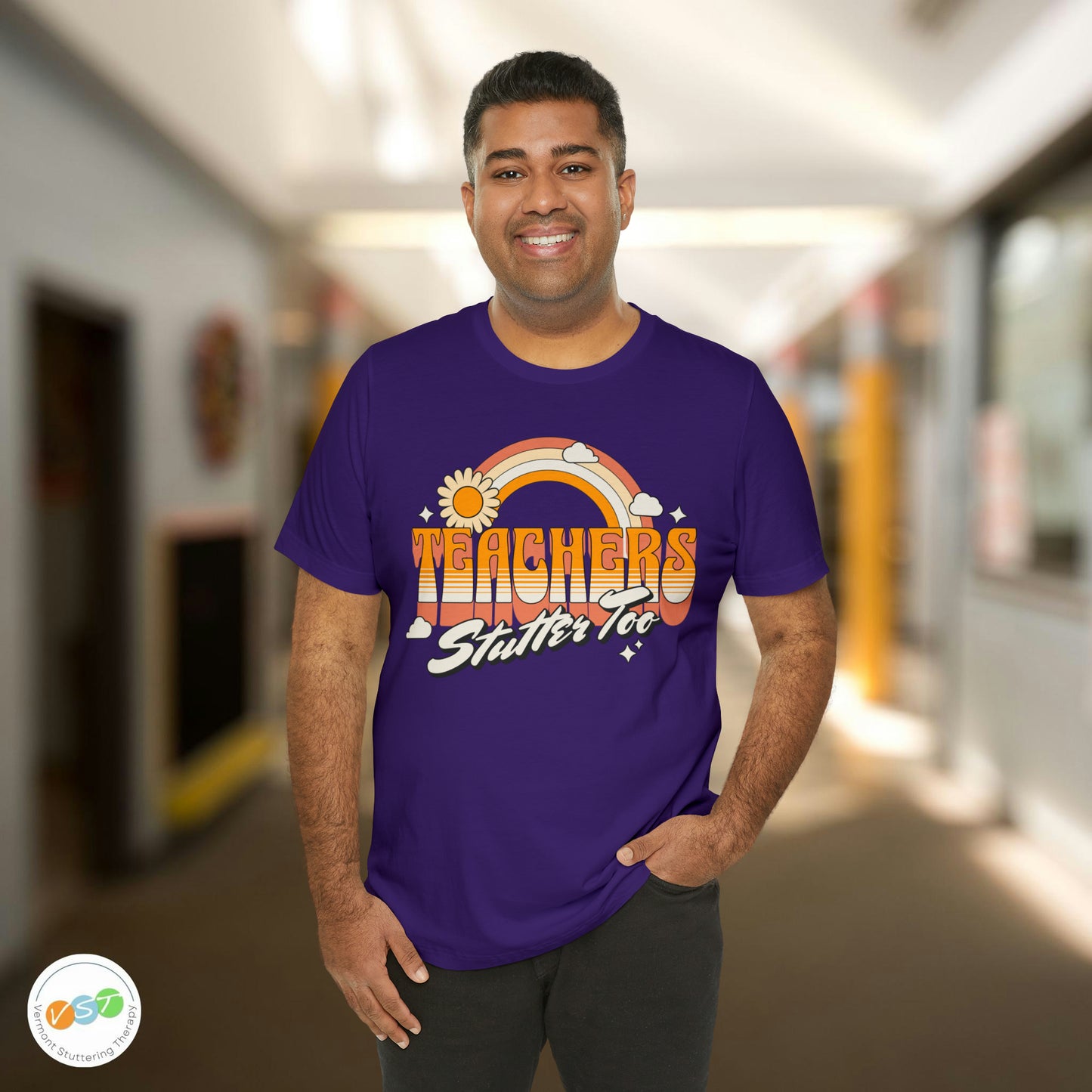 Teachers Stutter Too Retro Rainbow T-shirt