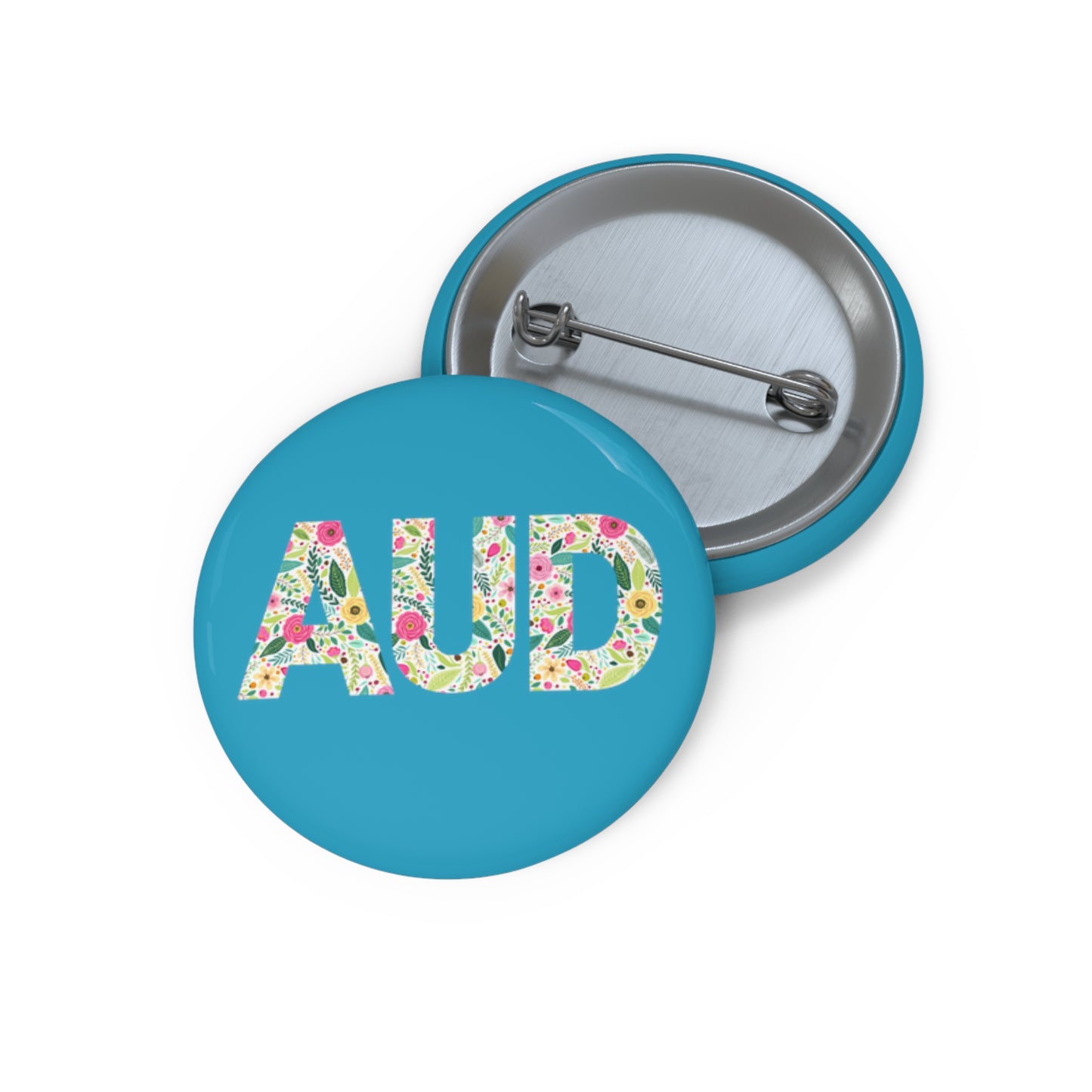 Audiologist floral AUD Pin Button,1.25" 2.25" or 3"
