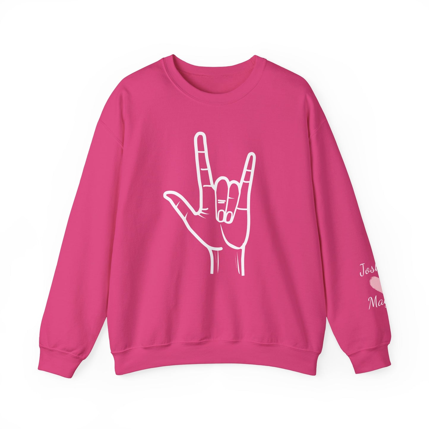 ASL I Love You Valentine's Day Custom Sweatshirt with Names on Sleeve Print Gift for Girlfriend