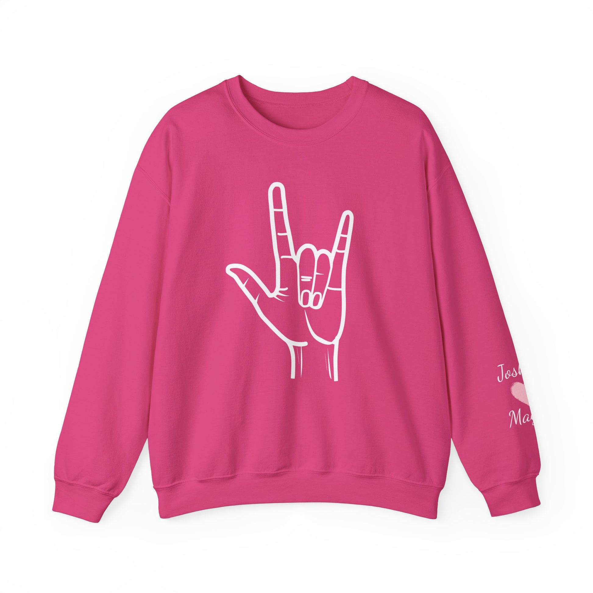 ASL I Love You Valentine's Day Custom Sweatshirt with Names on Sleeve Print Gift for Girlfriend