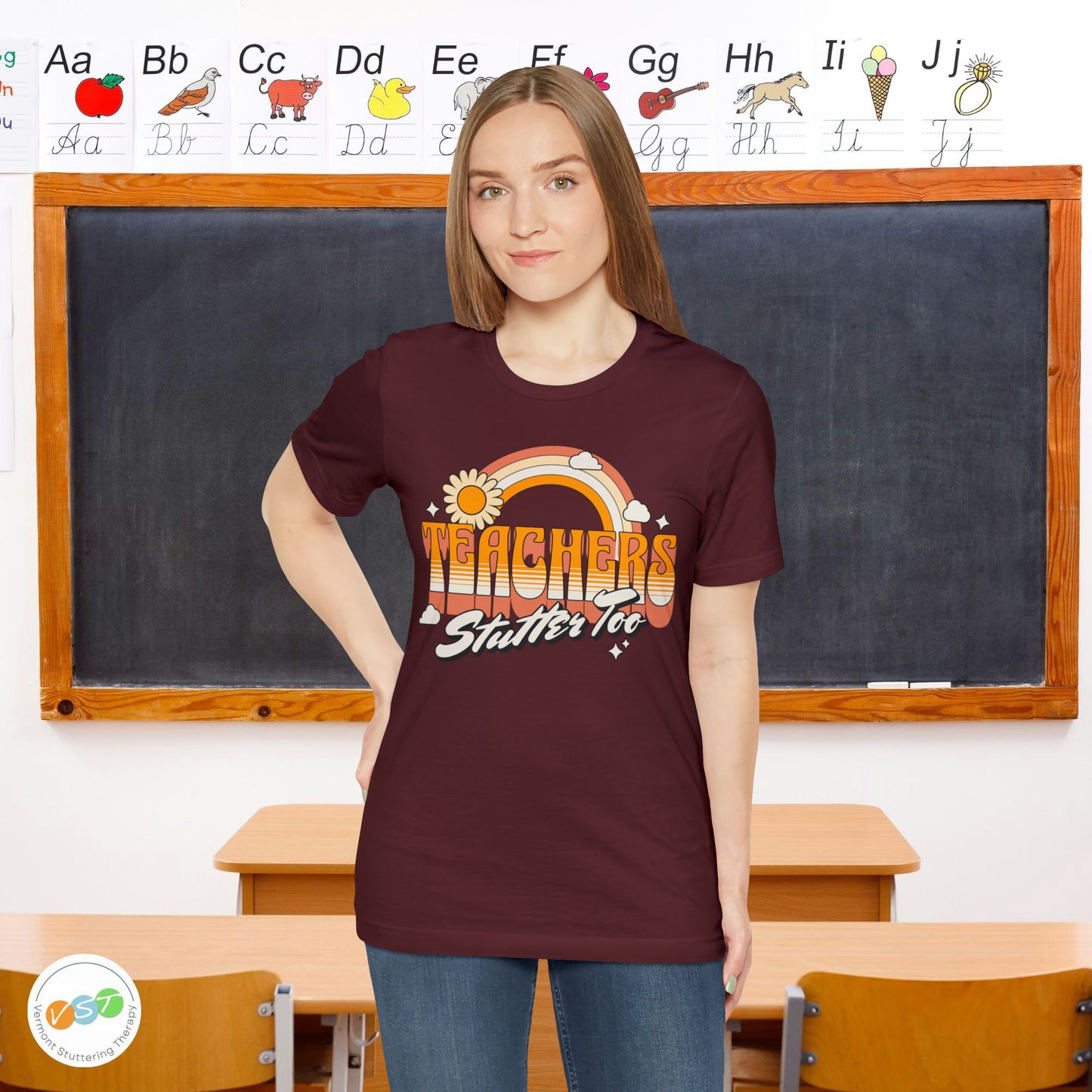 Teachers Stutter Too Retro Rainbow T-shirt