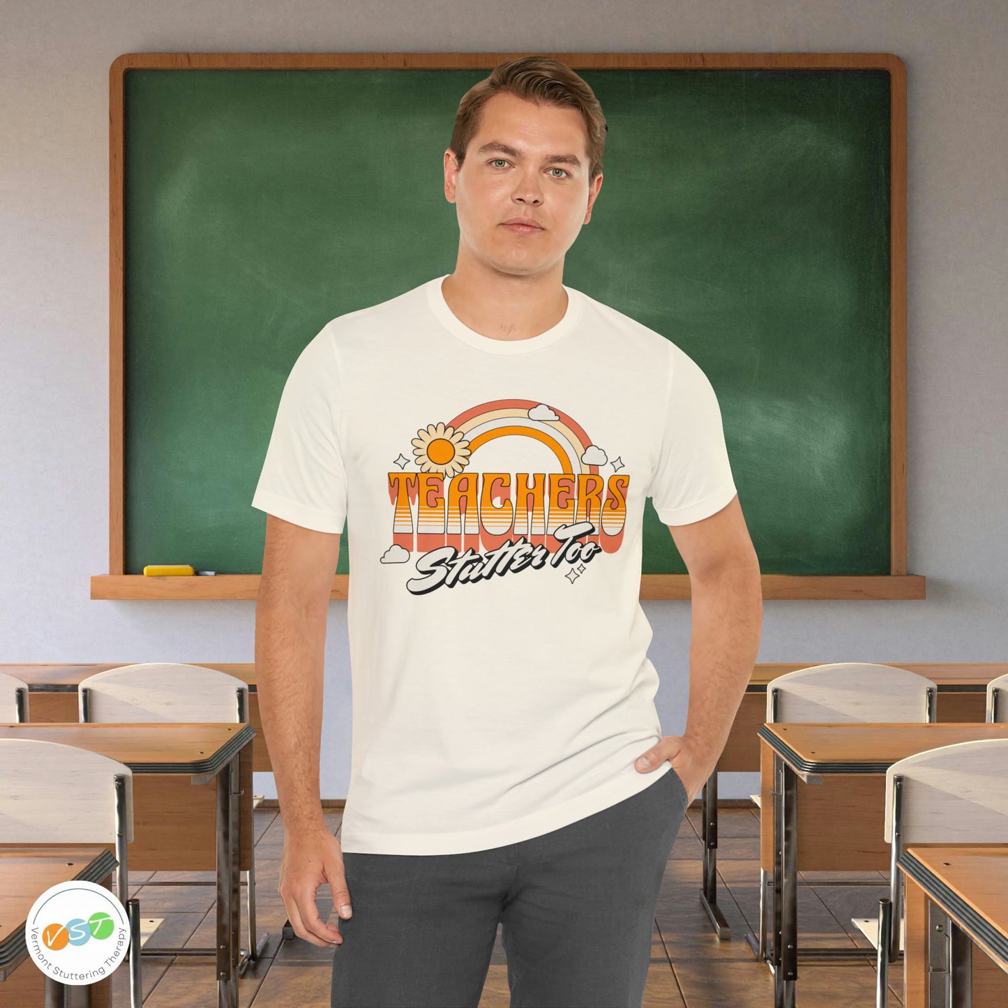 Teachers Stutter Too Retro Rainbow T-shirt