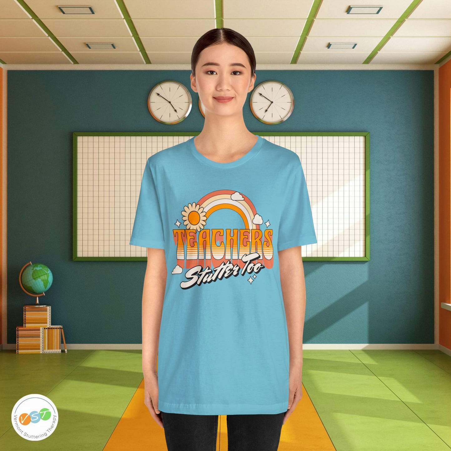 Teachers Stutter Too Retro Rainbow T-shirt