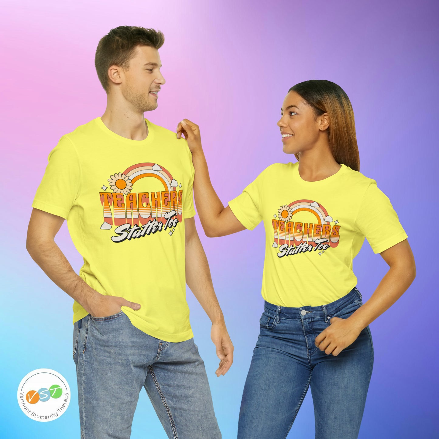 Teachers Stutter Too Retro Rainbow T-shirt