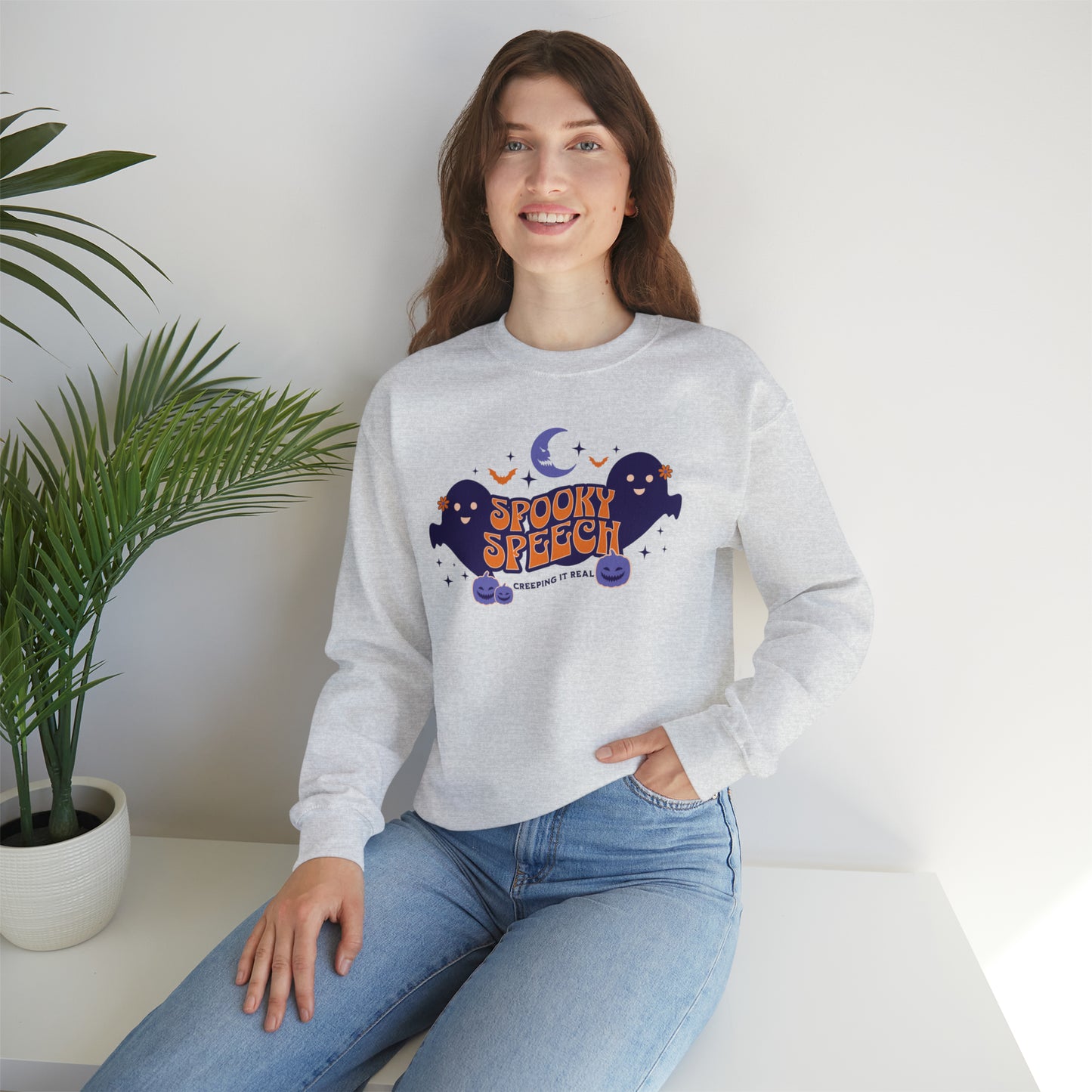 SLP Spooky Speech Creeping It Real Halloween Sweatshirt