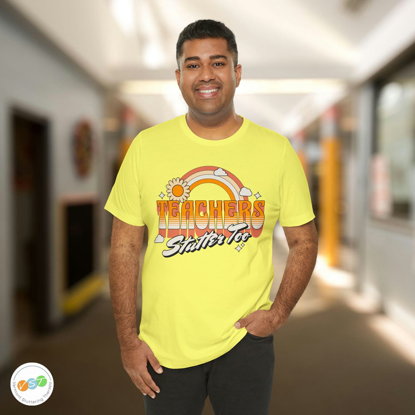 Teachers Stutter Too Retro Rainbow T-shirt