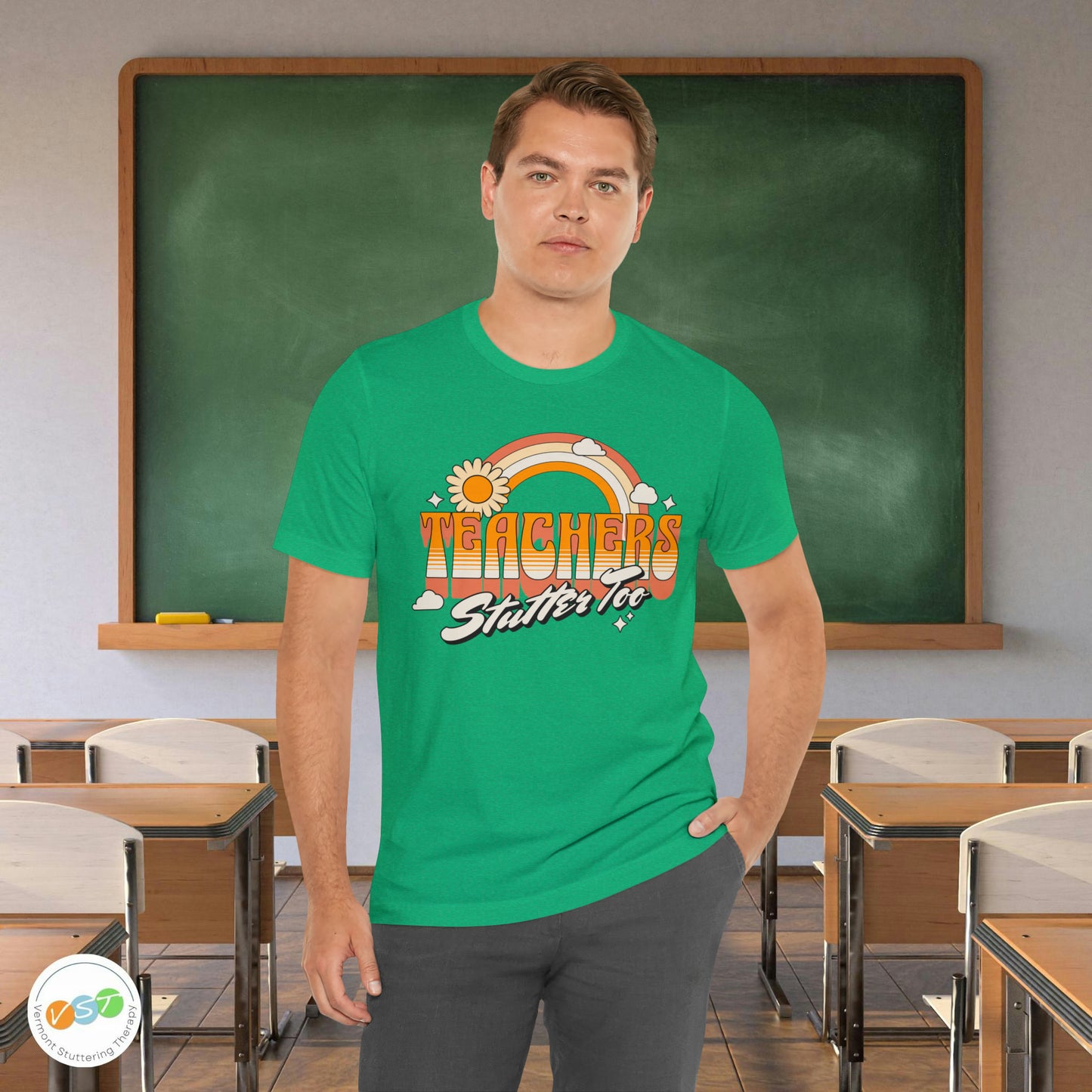Teachers Stutter Too Retro Rainbow T-shirt