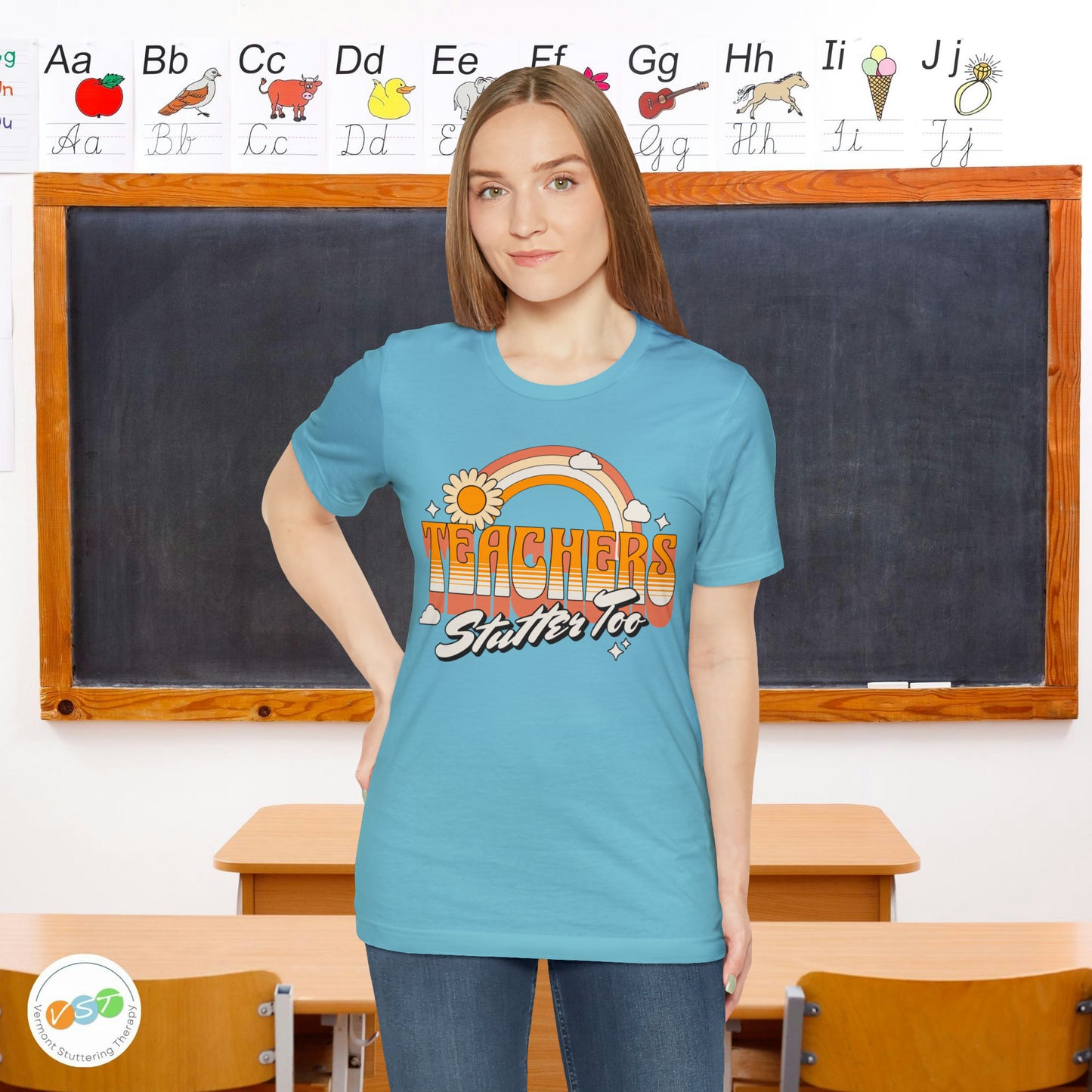 Teachers Stutter Too Retro Rainbow T-shirt