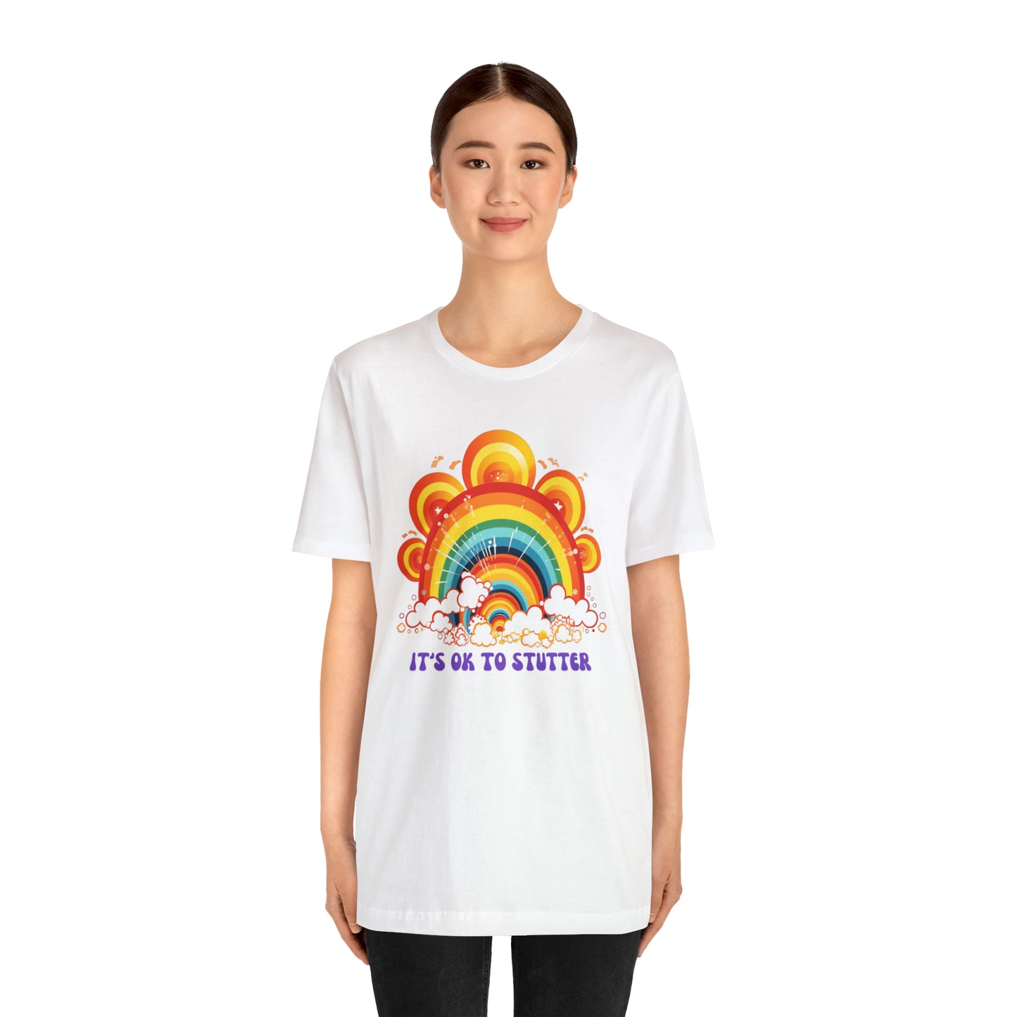 It's OK to Stutter 70s Groovy Rainbow T-shirt