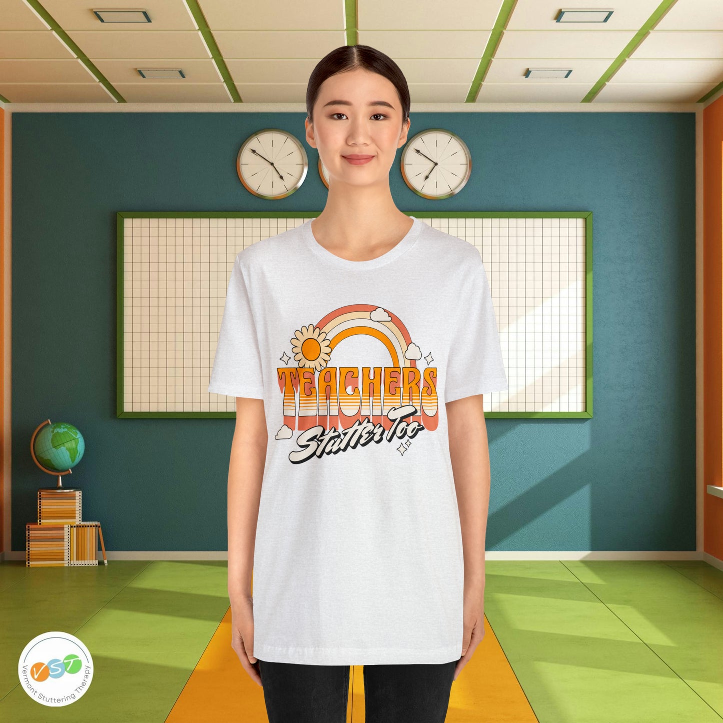 Teachers Stutter Too Retro Rainbow T-shirt