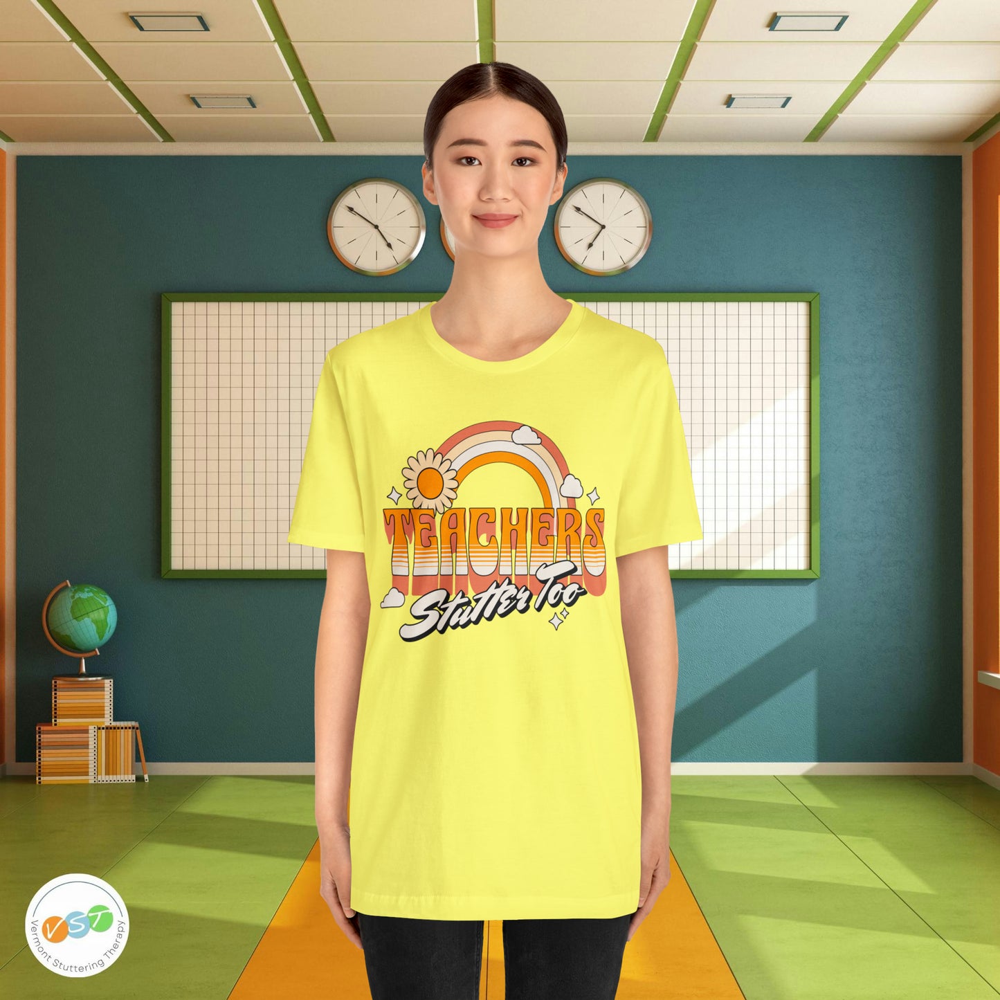 Teachers Stutter Too Retro Rainbow T-shirt