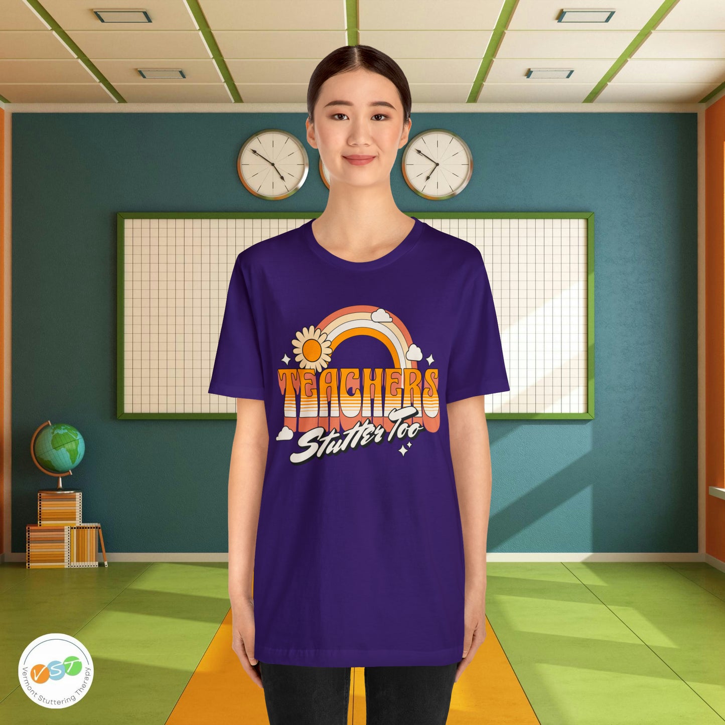Teachers Stutter Too Retro Rainbow T-shirt