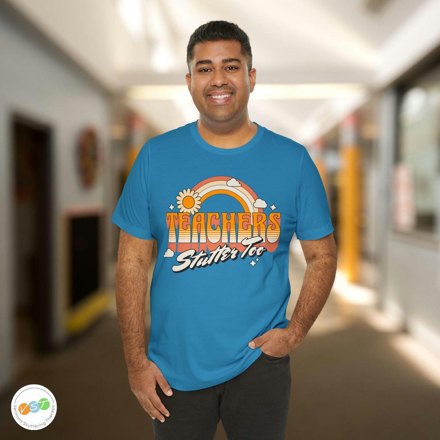 Teachers Stutter Too Retro Rainbow T-shirt