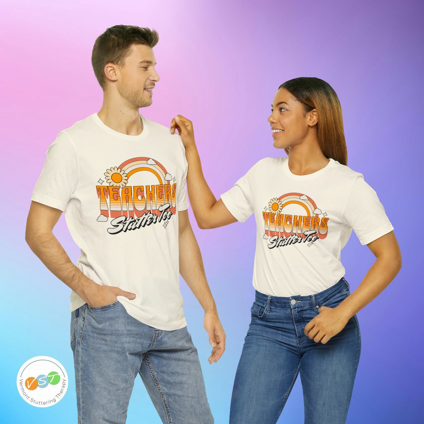 Teachers Stutter Too Retro Rainbow T-shirt