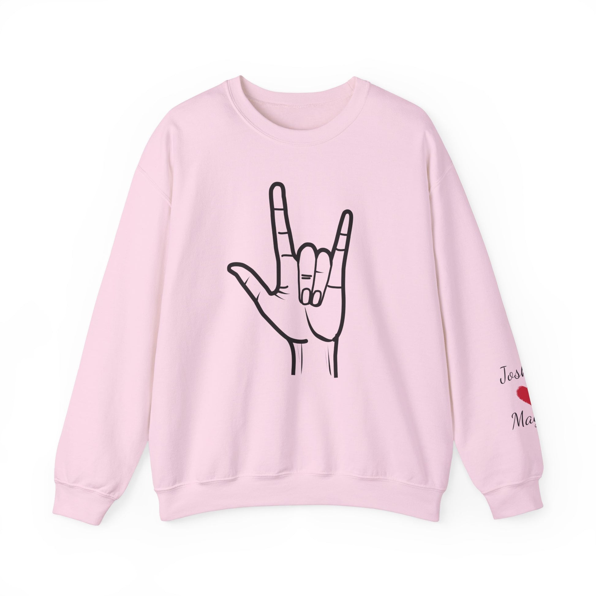 ASL I Love You Valentine's Day Custom Sweatshirt with Names on Sleeve Print Gift for Girlfriend