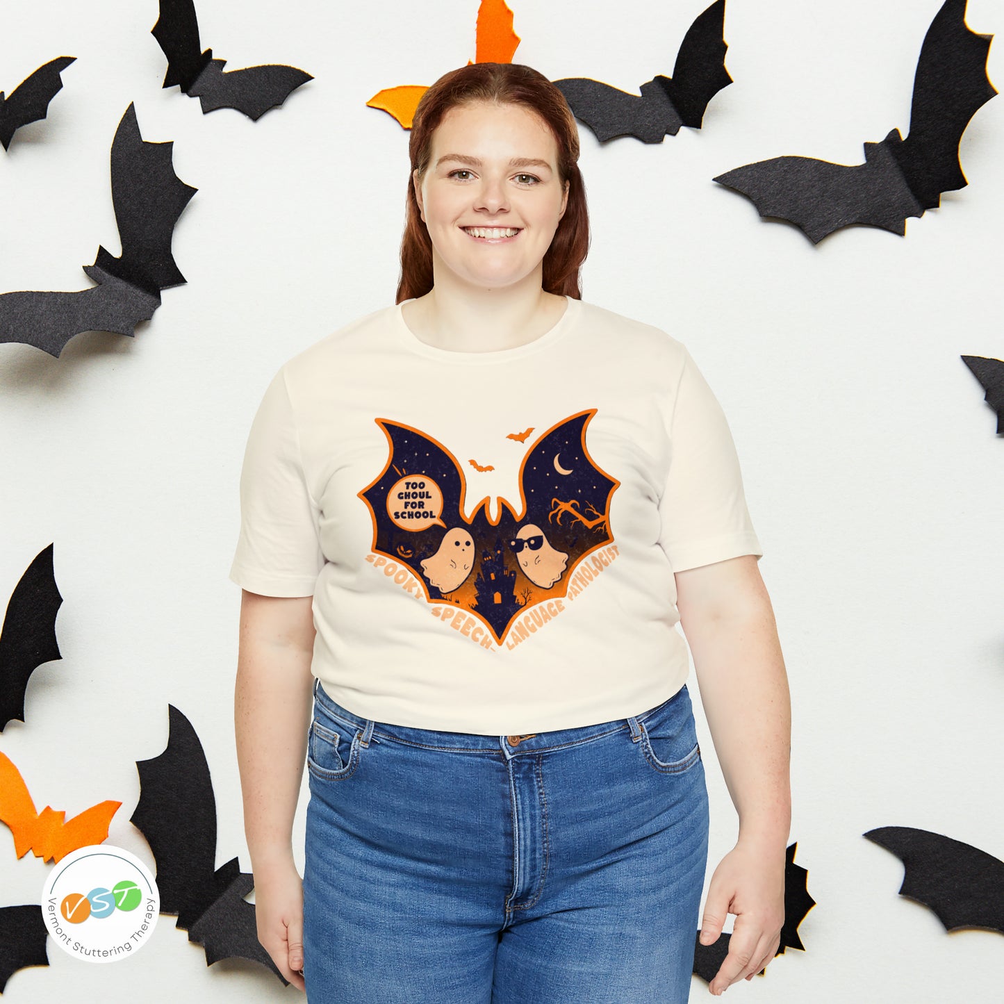 Too Ghoul for School Bat Halloween T-shirt for SLP