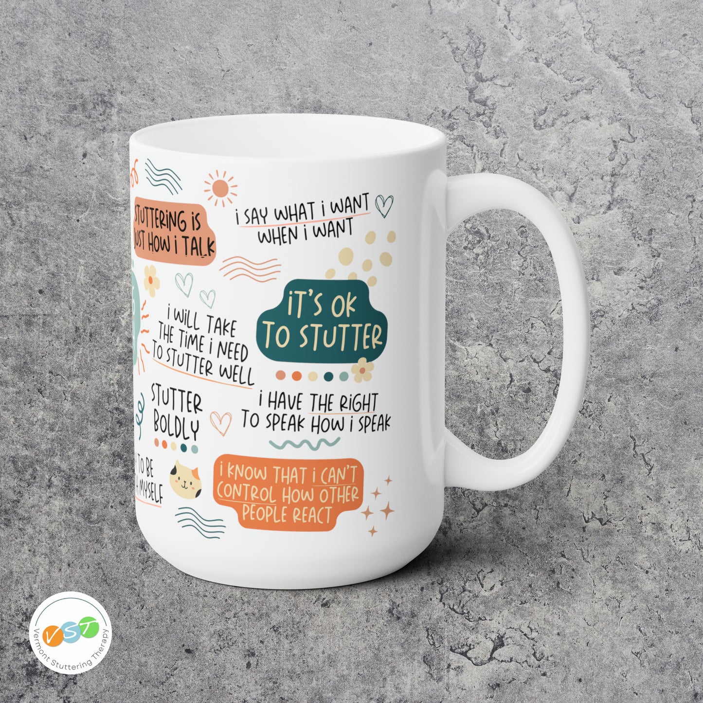 Positive Affirmations Stutter Strong Awareness Mug, White 15oz