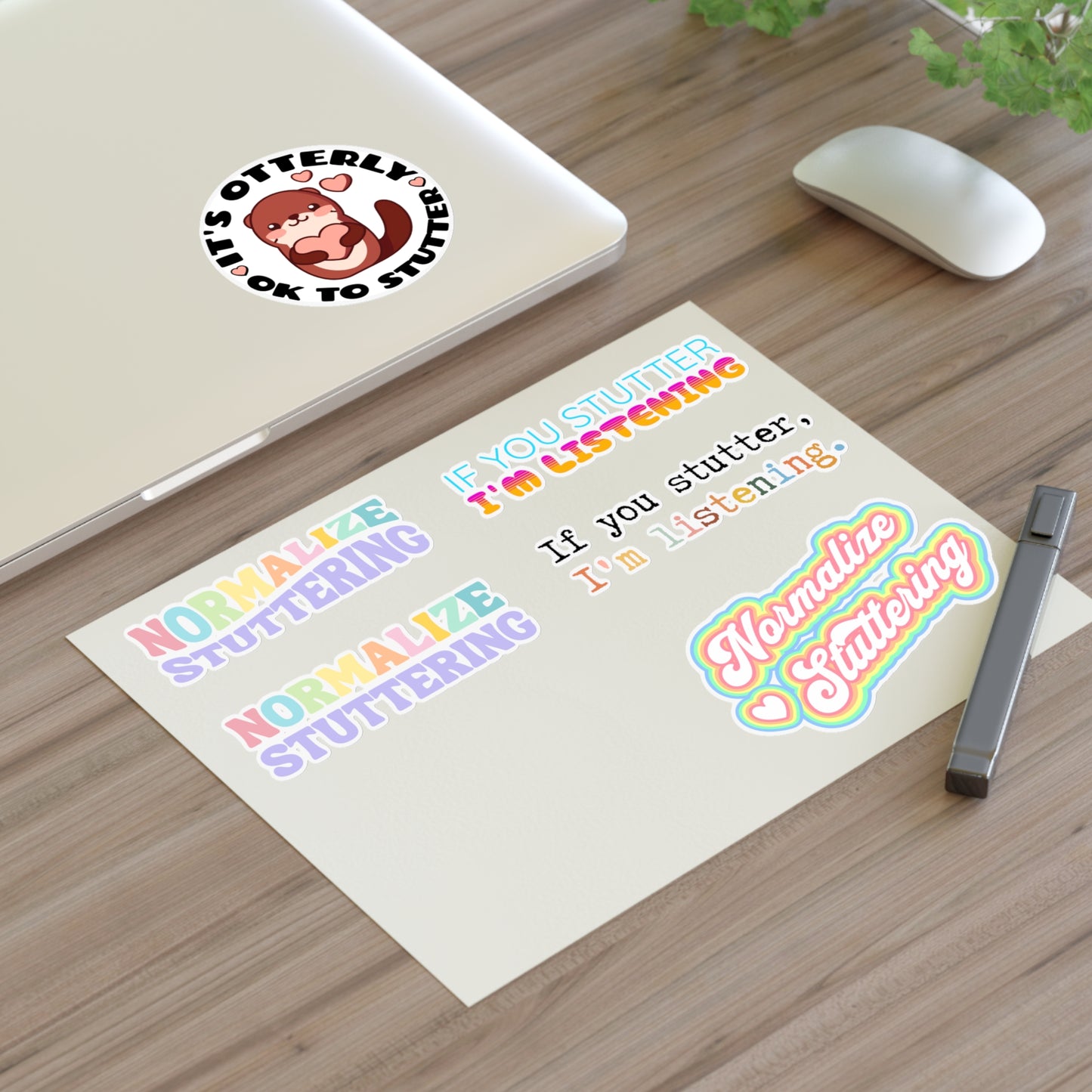 Six Normalize Stuttering Stickers on an 8.5 x 11" or 4 x 6" Sheet