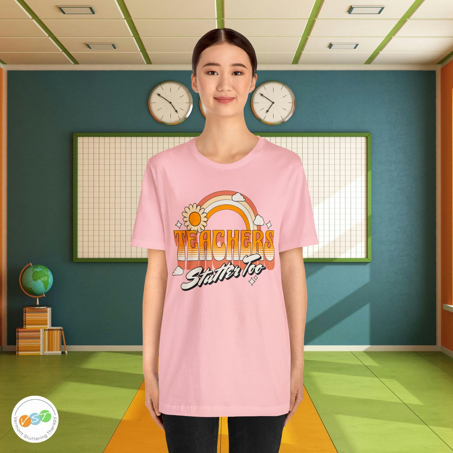 Teachers Stutter Too Retro Rainbow T-shirt
