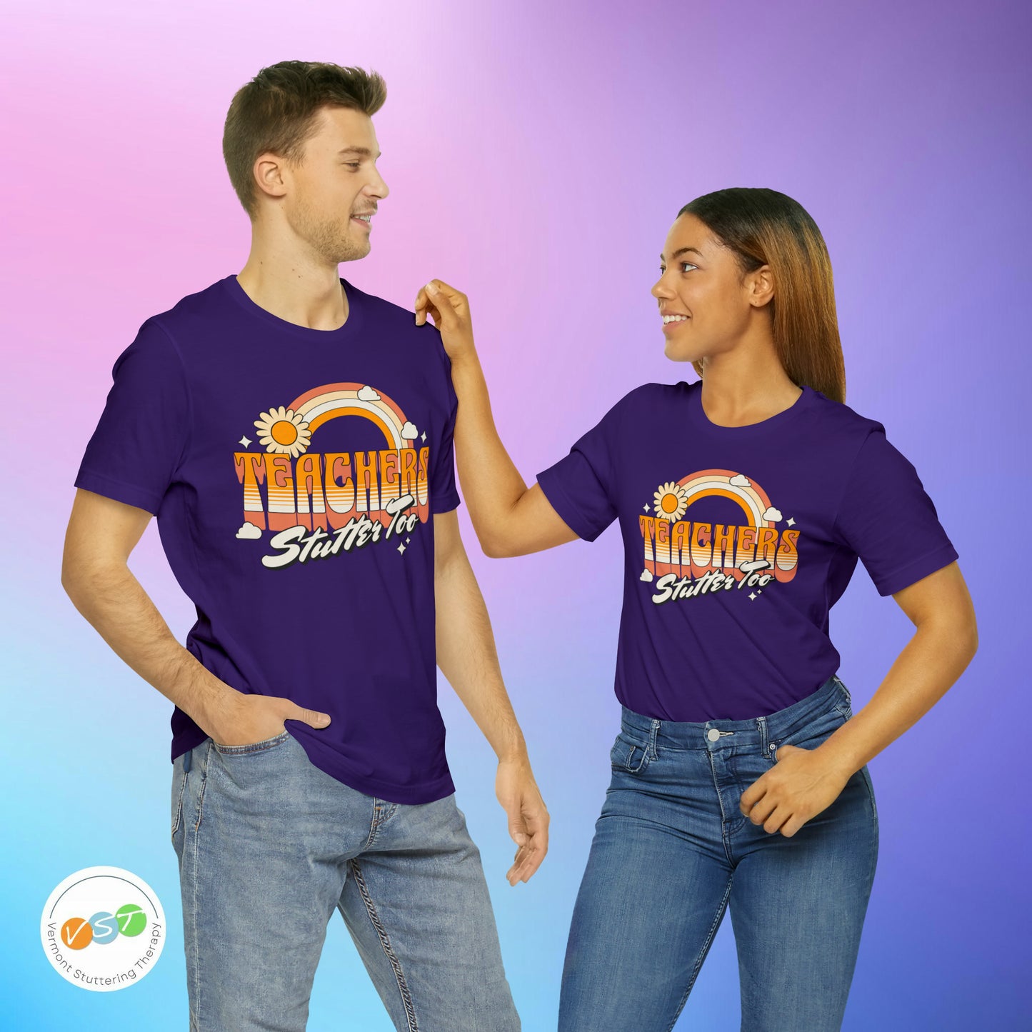 Teachers Stutter Too Retro Rainbow T-shirt