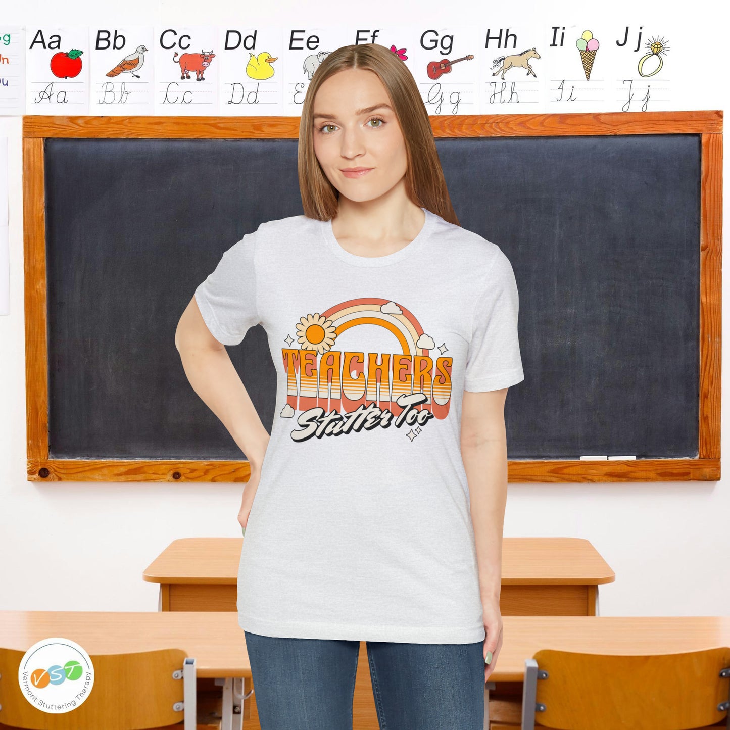 Teachers Stutter Too Retro Rainbow T-shirt