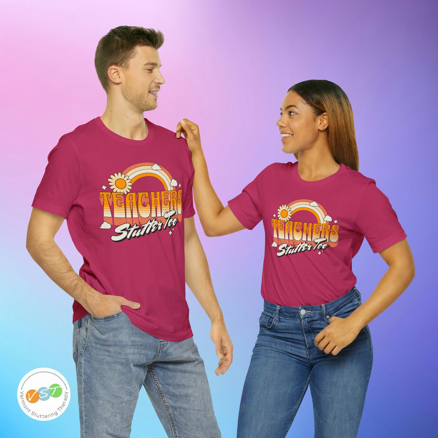 Teachers Stutter Too Retro Rainbow T-shirt