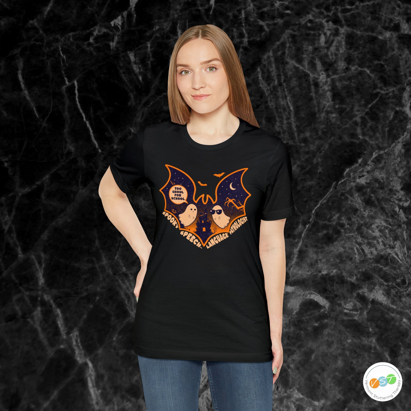Too Ghoul for School Bat Halloween T-shirt for SLP