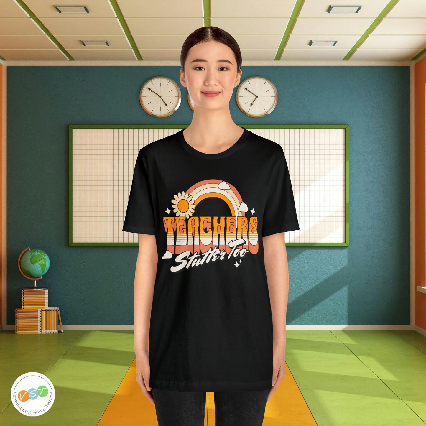 Teachers Stutter Too Retro Rainbow T-shirt