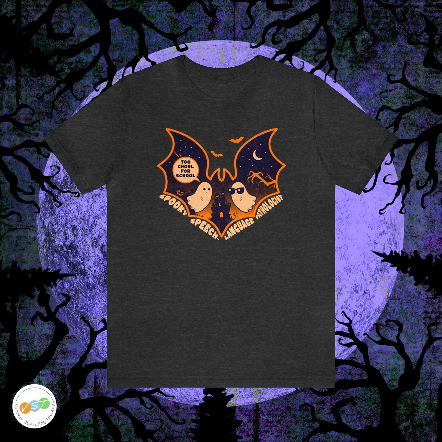 Too Ghoul for School Bat Halloween T-shirt for SLP