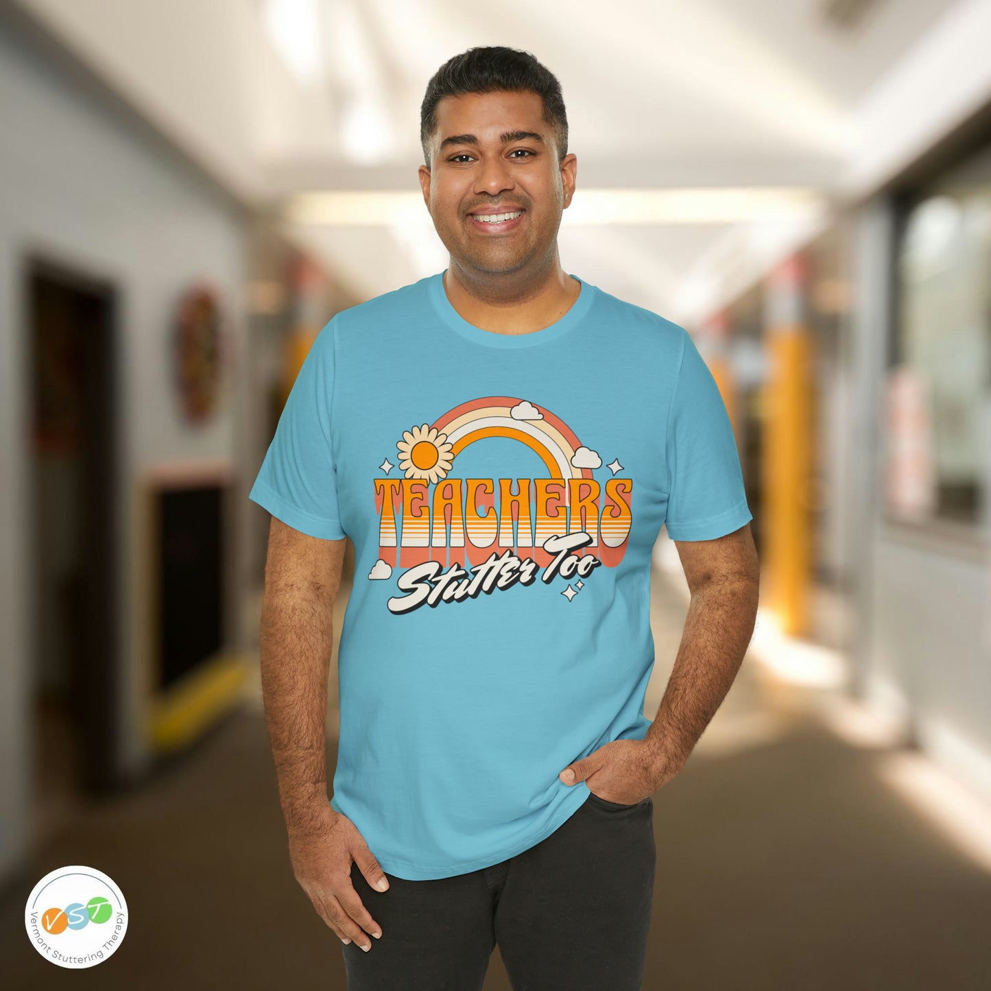 Teachers Stutter Too Retro Rainbow T-shirt