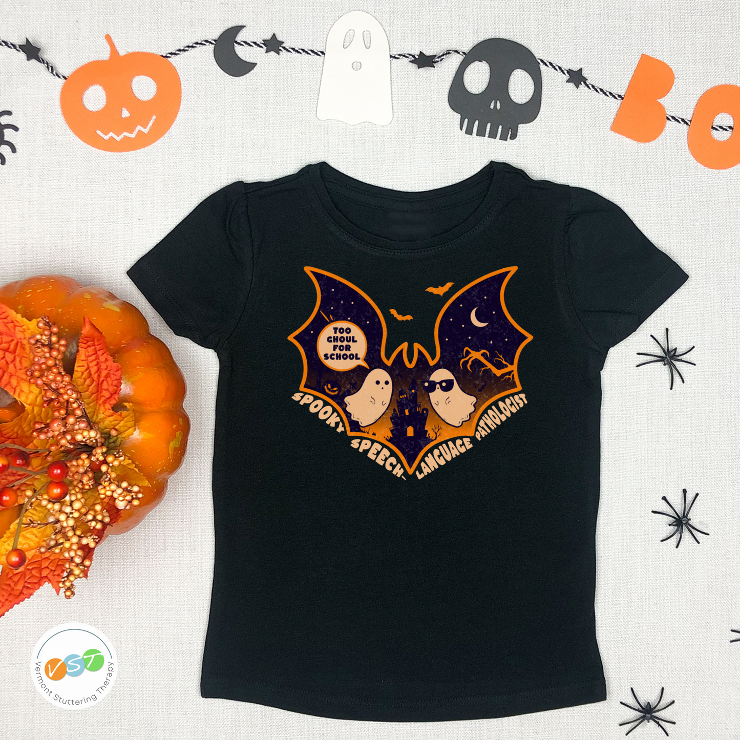 Too Ghoul for School Bat Halloween T-shirt for SLP