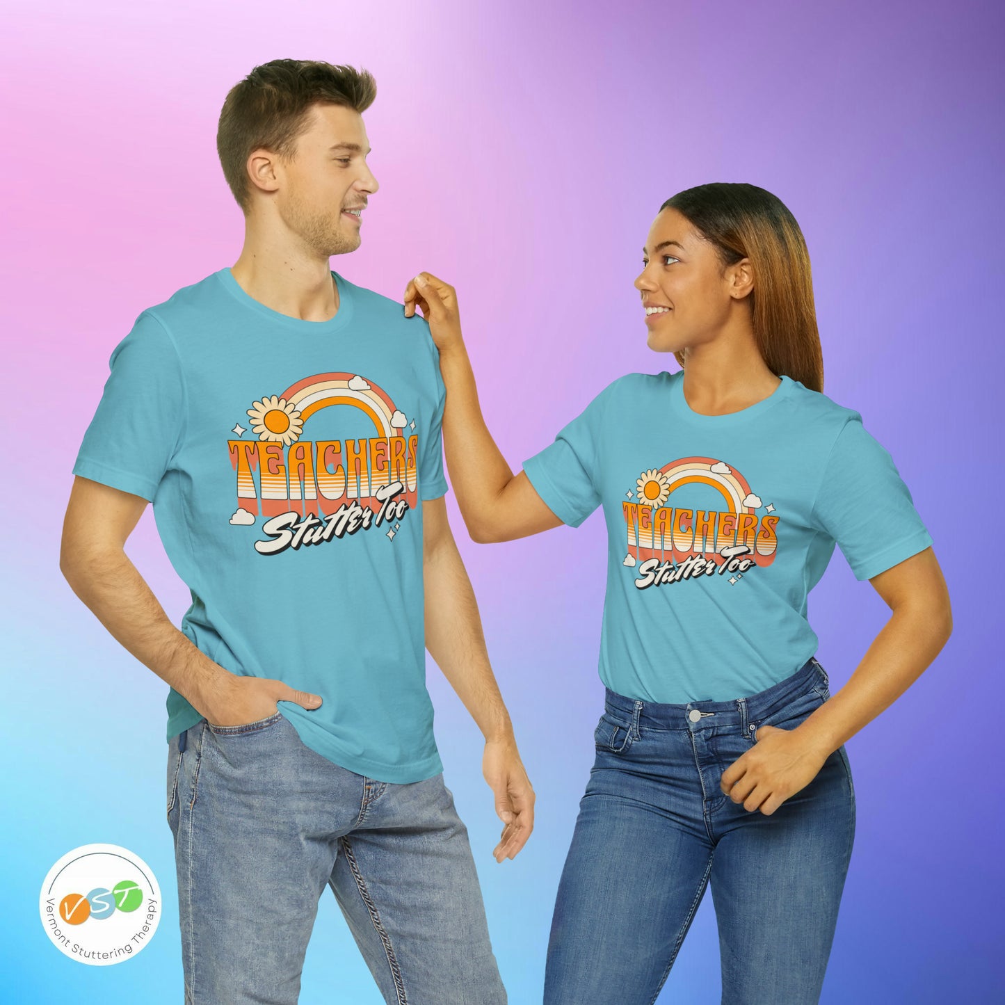 Teachers Stutter Too Retro Rainbow T-shirt