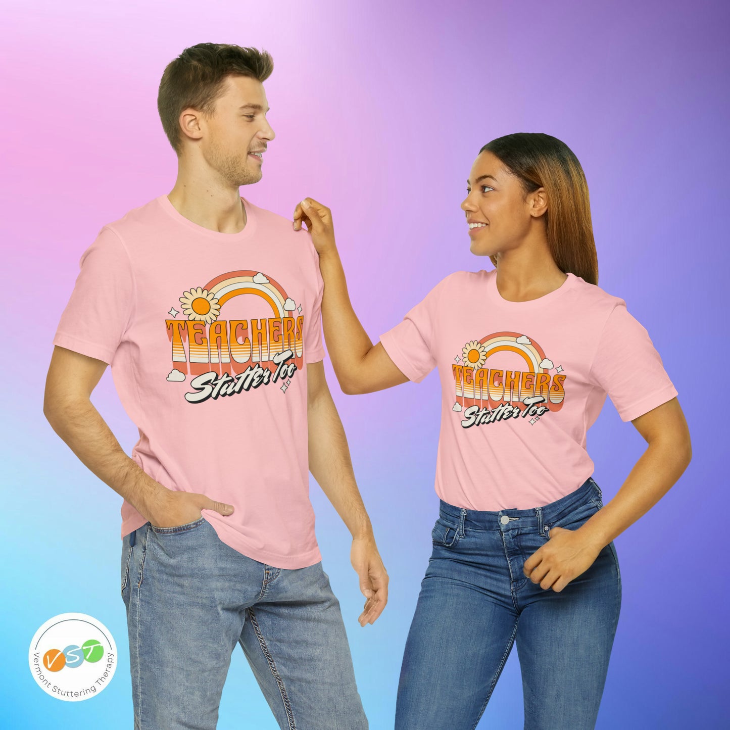 Teachers Stutter Too Retro Rainbow T-shirt