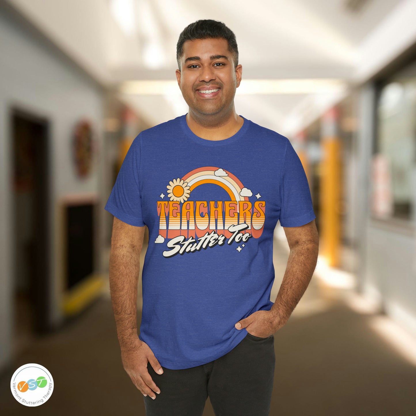 Teachers Stutter Too Retro Rainbow T-shirt