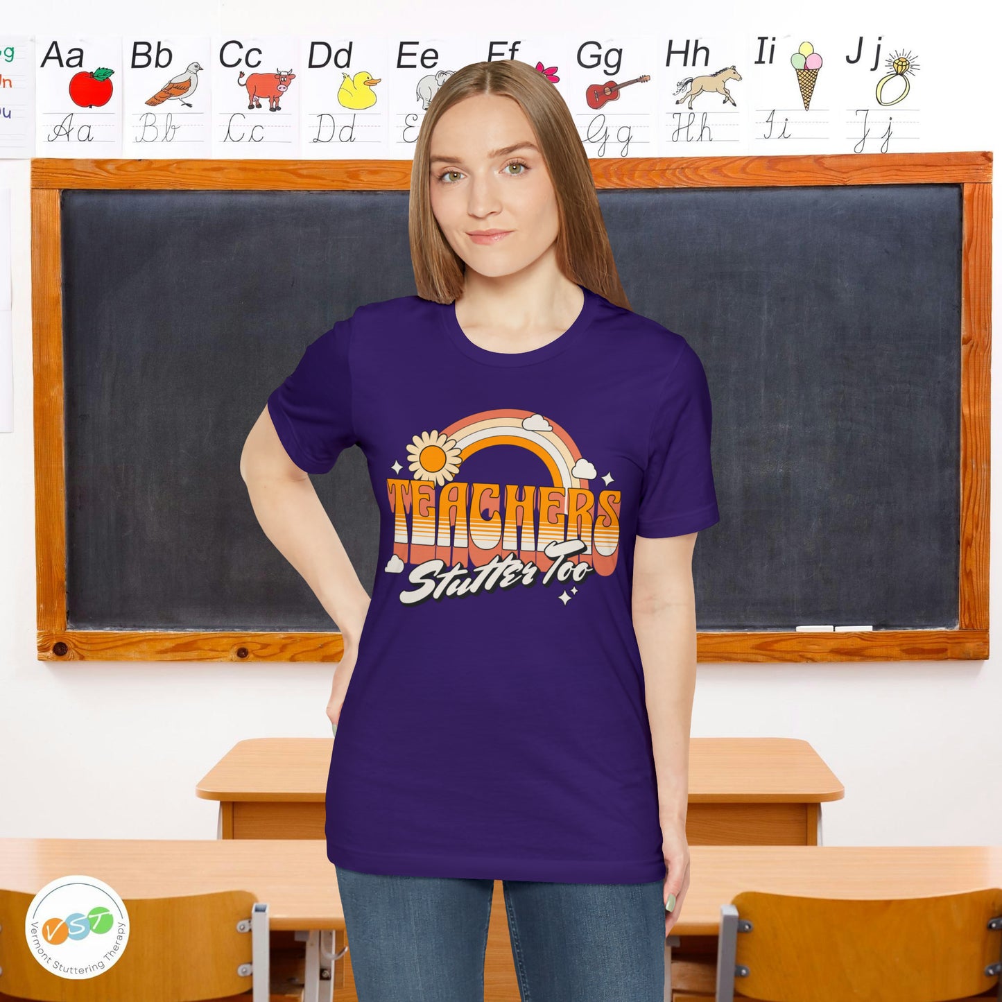 Teachers Stutter Too Retro Rainbow T-shirt