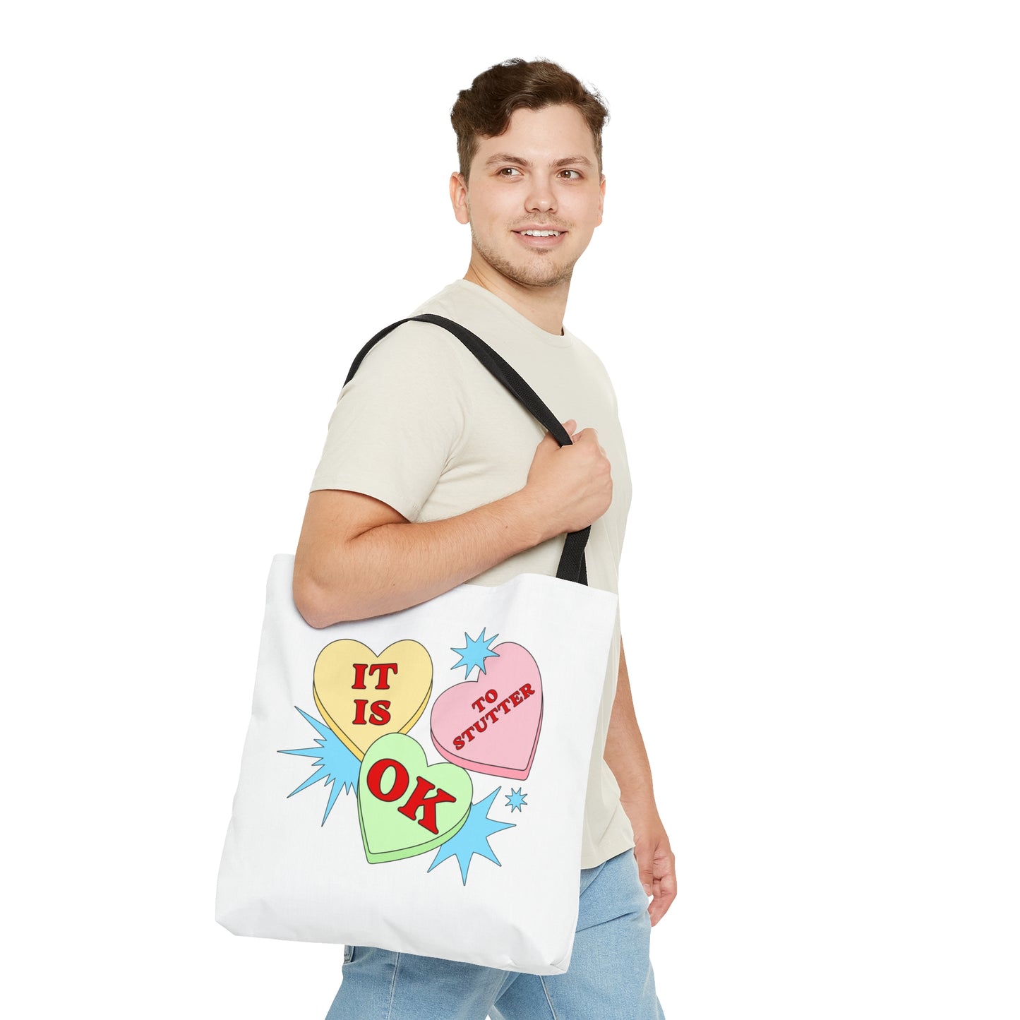 Cute Candy Heart It Is OK to Stutter Tote Bag