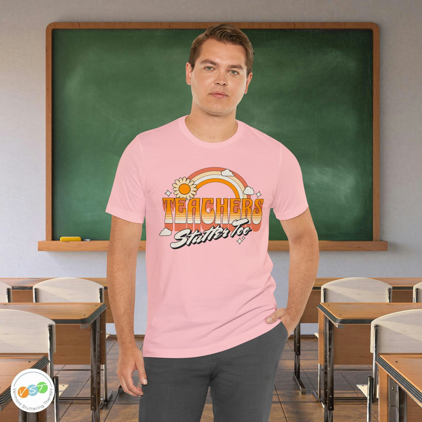 Teachers Stutter Too Retro Rainbow T-shirt