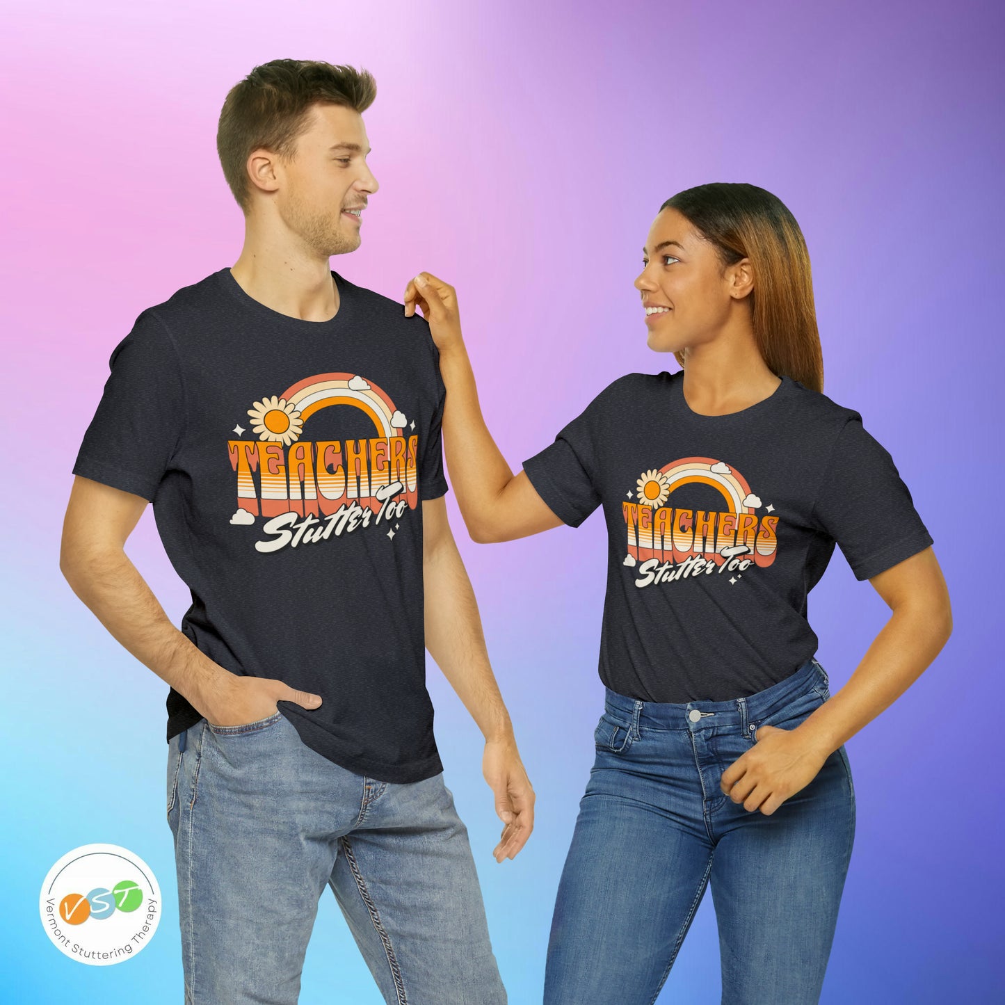 Teachers Stutter Too Retro Rainbow T-shirt