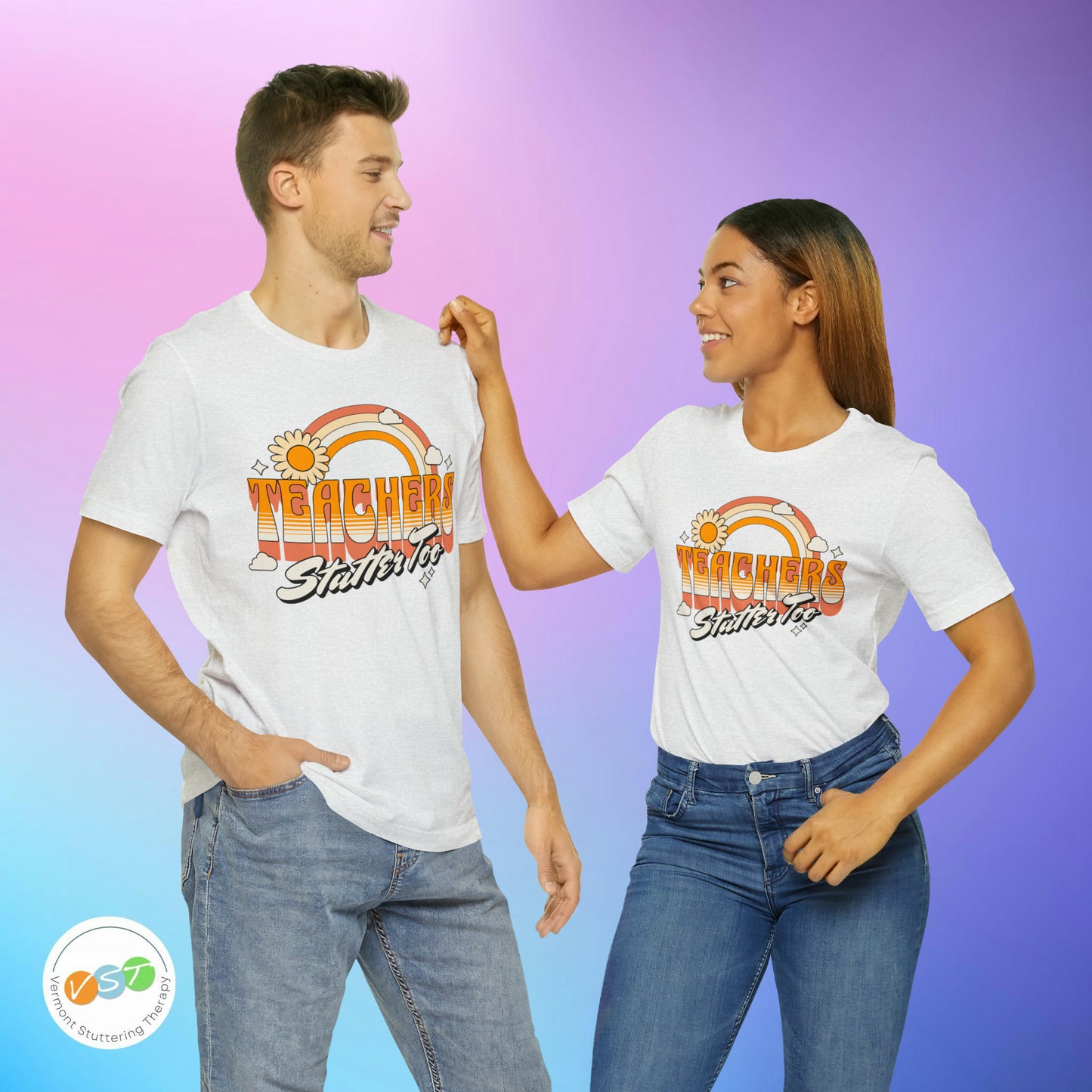 Teachers Stutter Too Retro Rainbow T-shirt