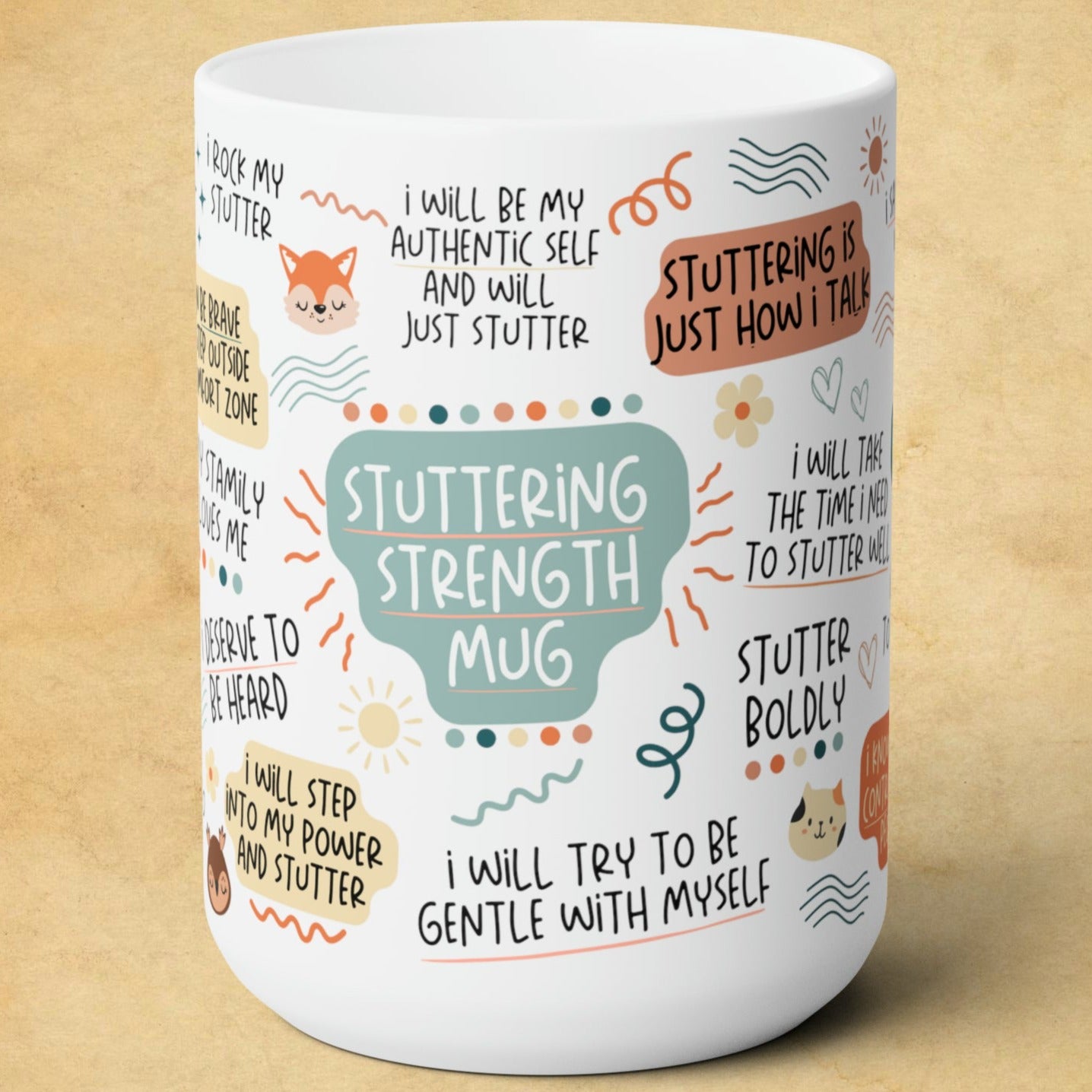 Positive Affirmations Stutter Strong Awareness Mug, White 15oz