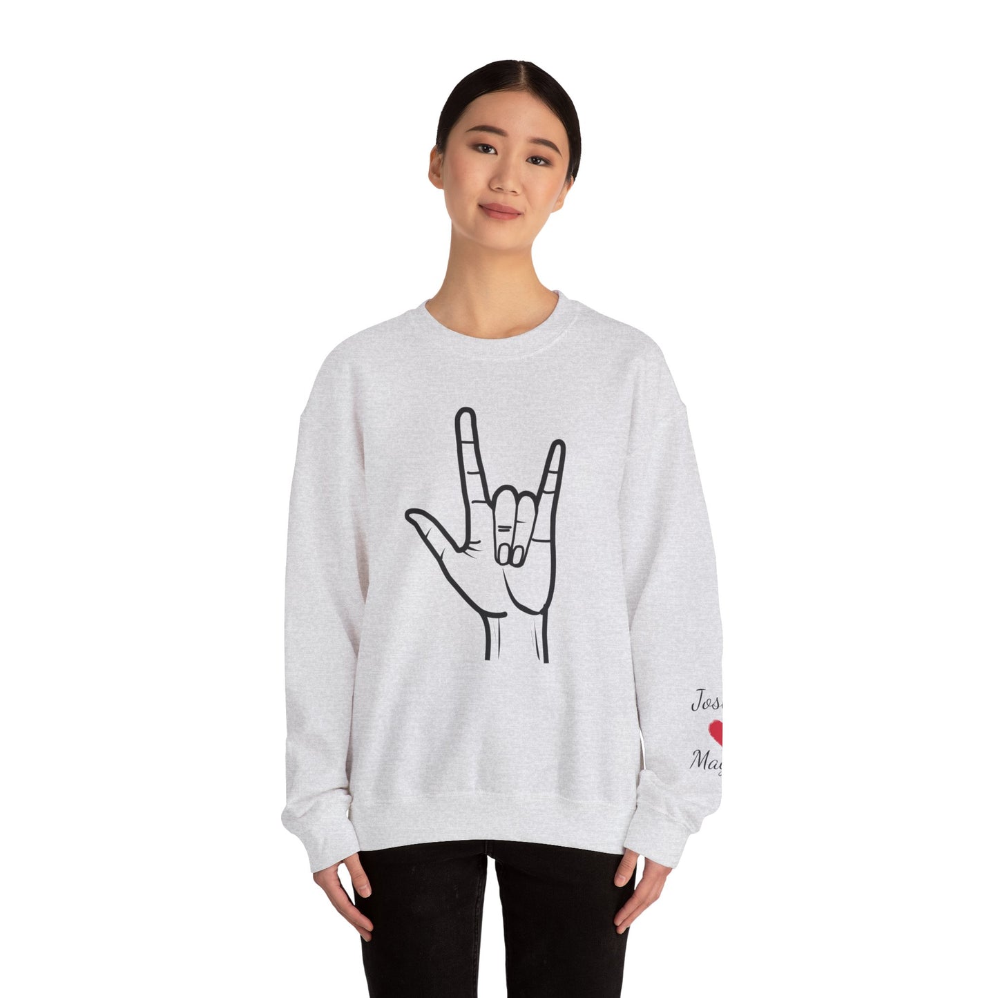 ASL I Love You Valentine's Day Custom Sweatshirt with Names on Sleeve Print Gift for Girlfriend