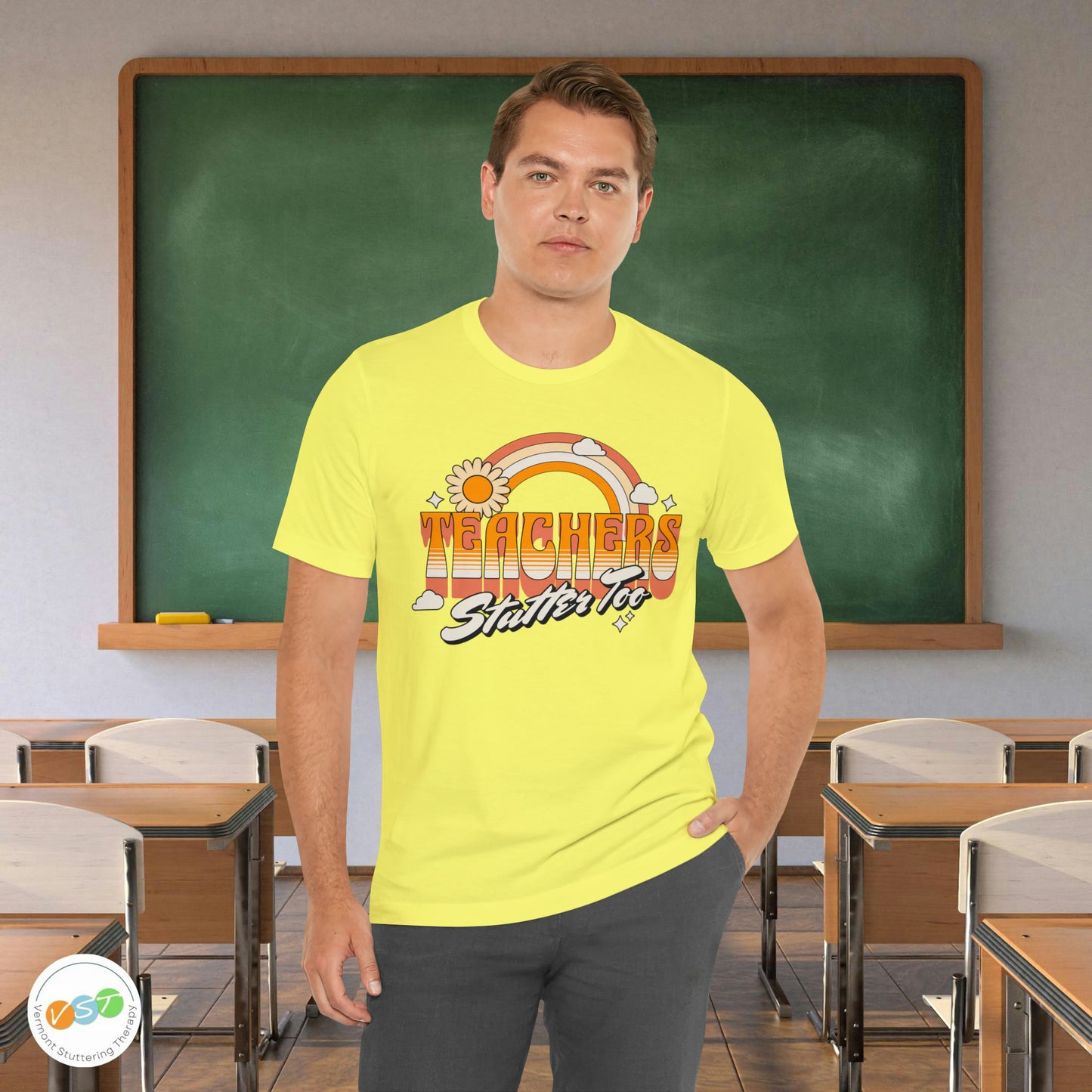 Teachers Stutter Too Retro Rainbow T-shirt