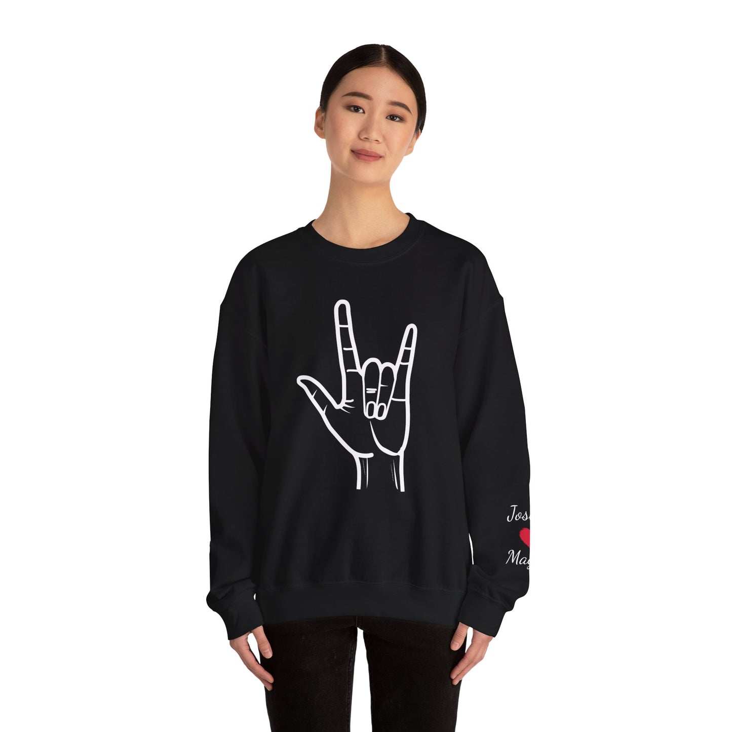 ASL I Love You Valentine's Day Custom Sweatshirt with Names on Sleeve Print Gift for Girlfriend