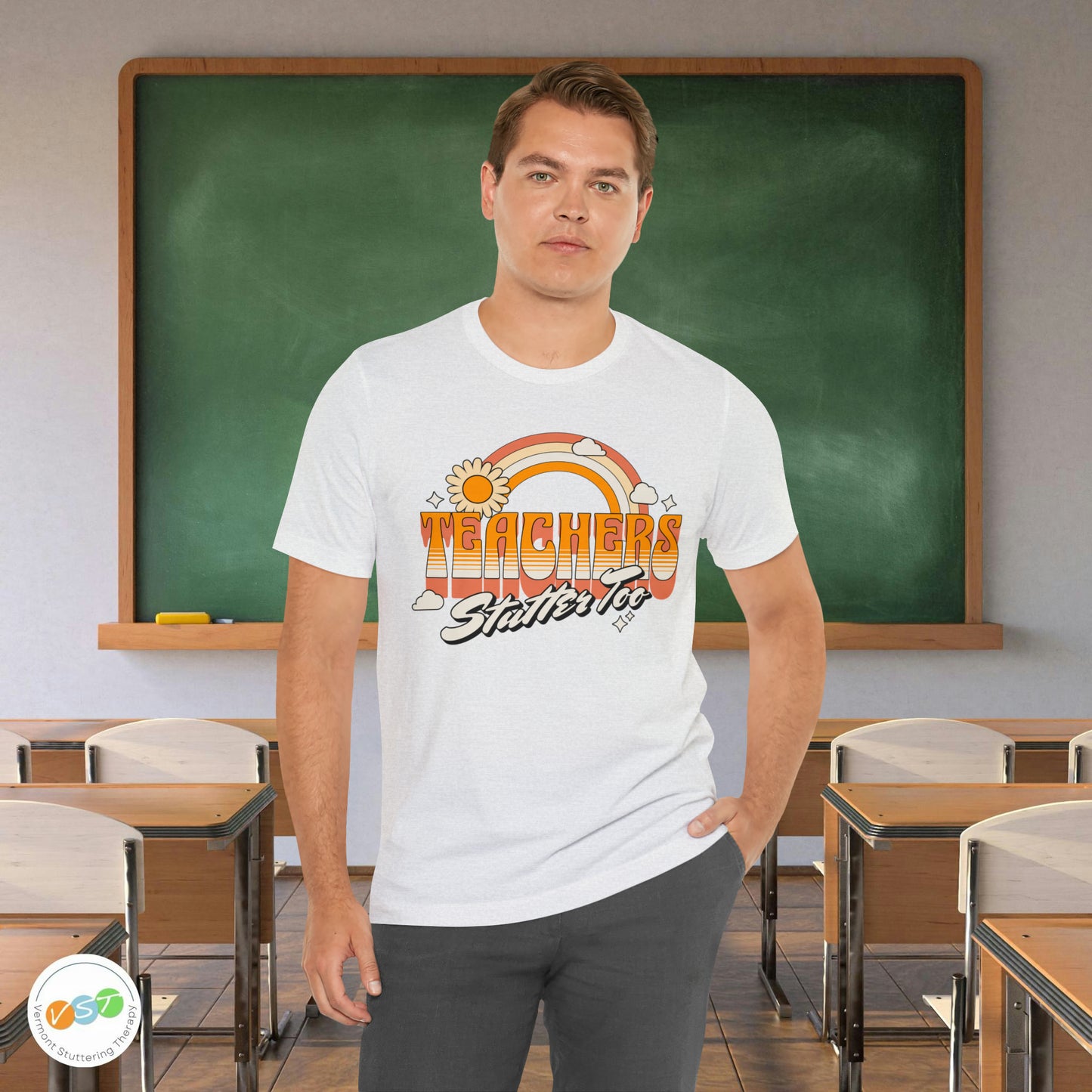 Teachers Stutter Too Retro Rainbow T-shirt