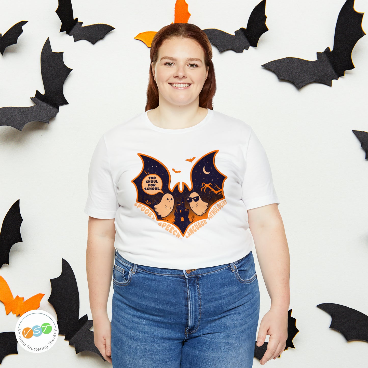 Too Ghoul for School Bat Halloween T-shirt for SLP