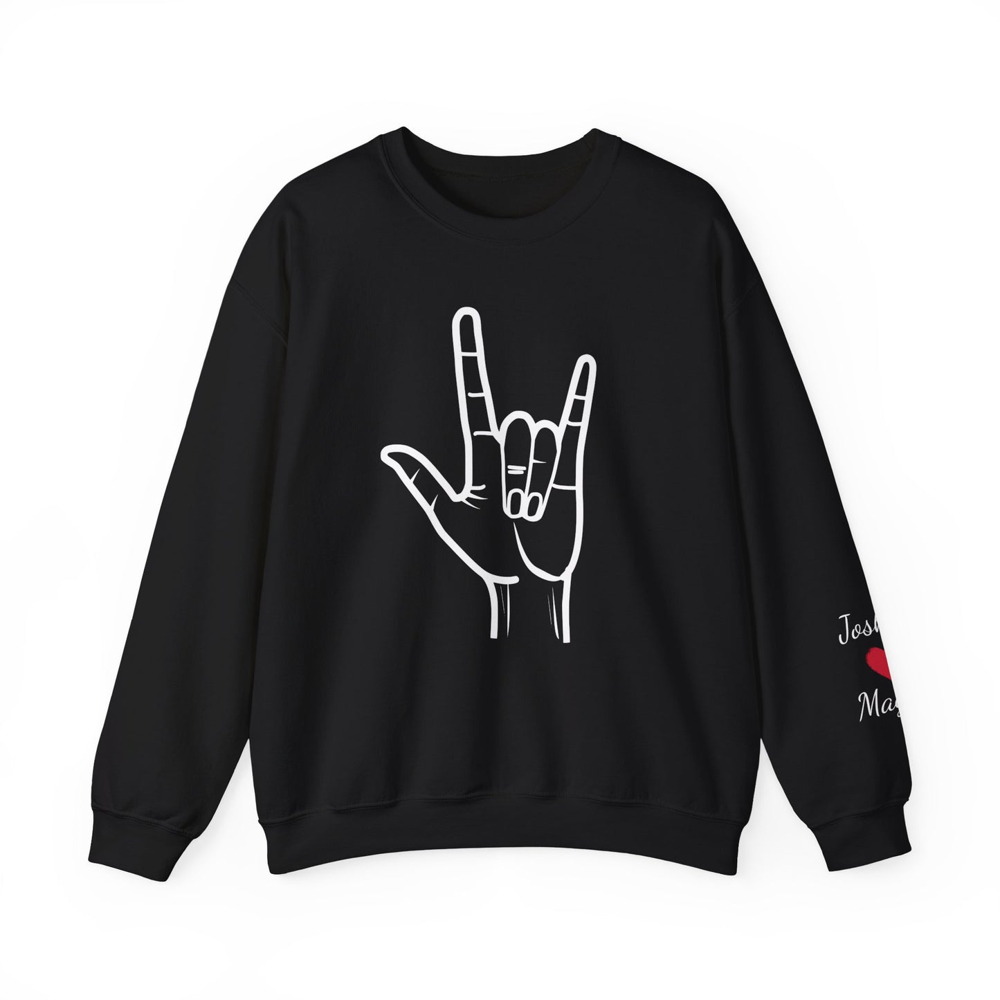 ASL I Love You Valentine's Day Custom Sweatshirt with Names on Sleeve Print Gift for Girlfriend