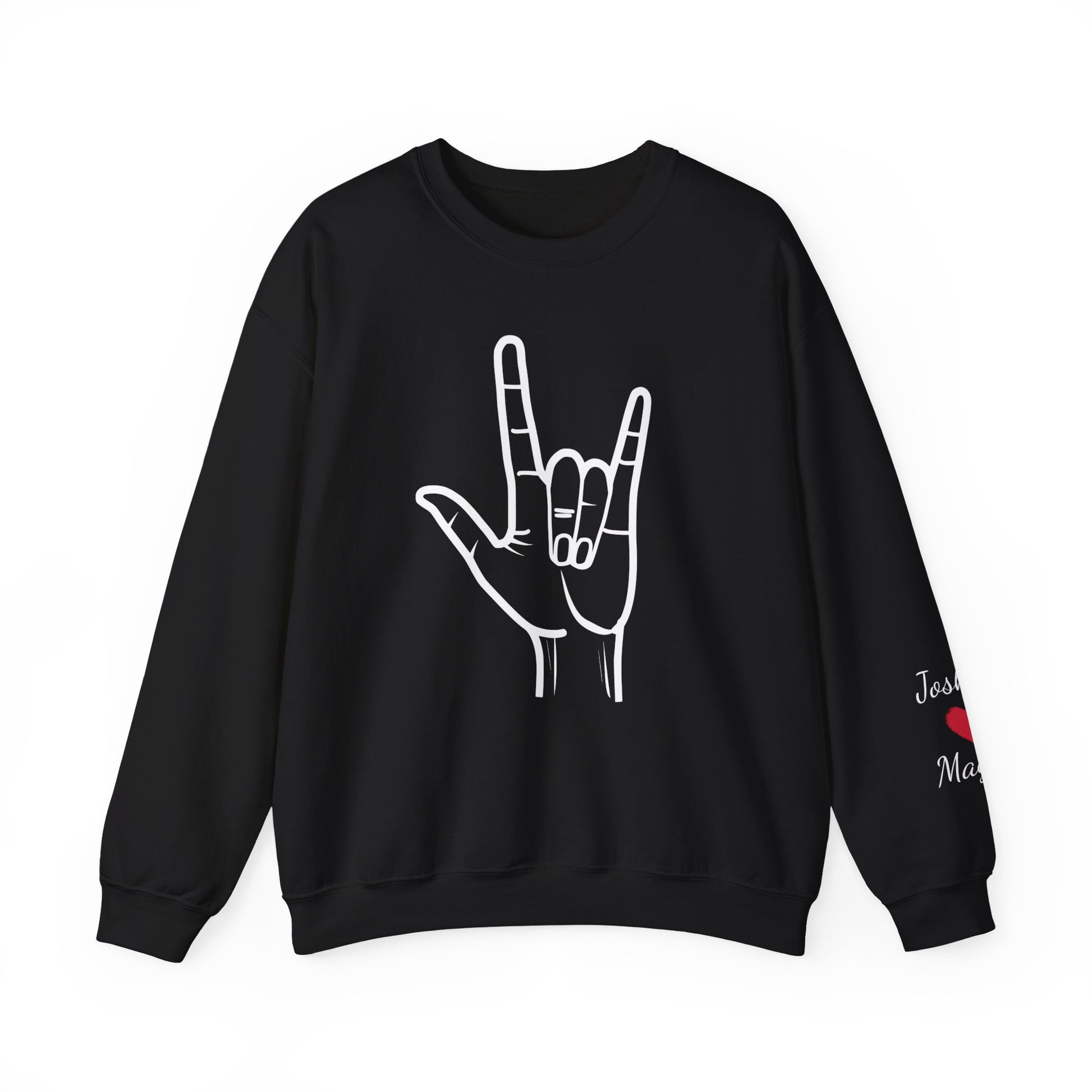 ASL I Love You Valentine's Day Custom Sweatshirt with Names on Sleeve Print Gift for Girlfriend