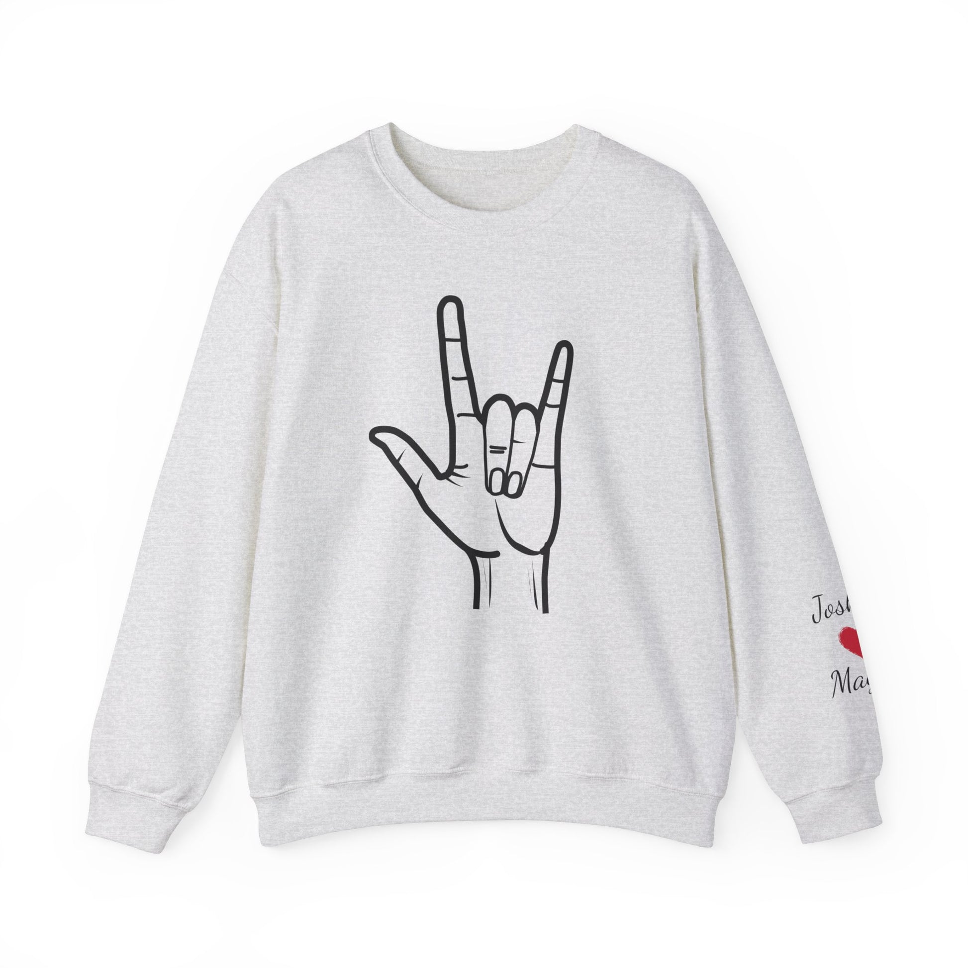 ASL I Love You Valentine's Day Custom Sweatshirt with Names on Sleeve Print Gift for Girlfriend
